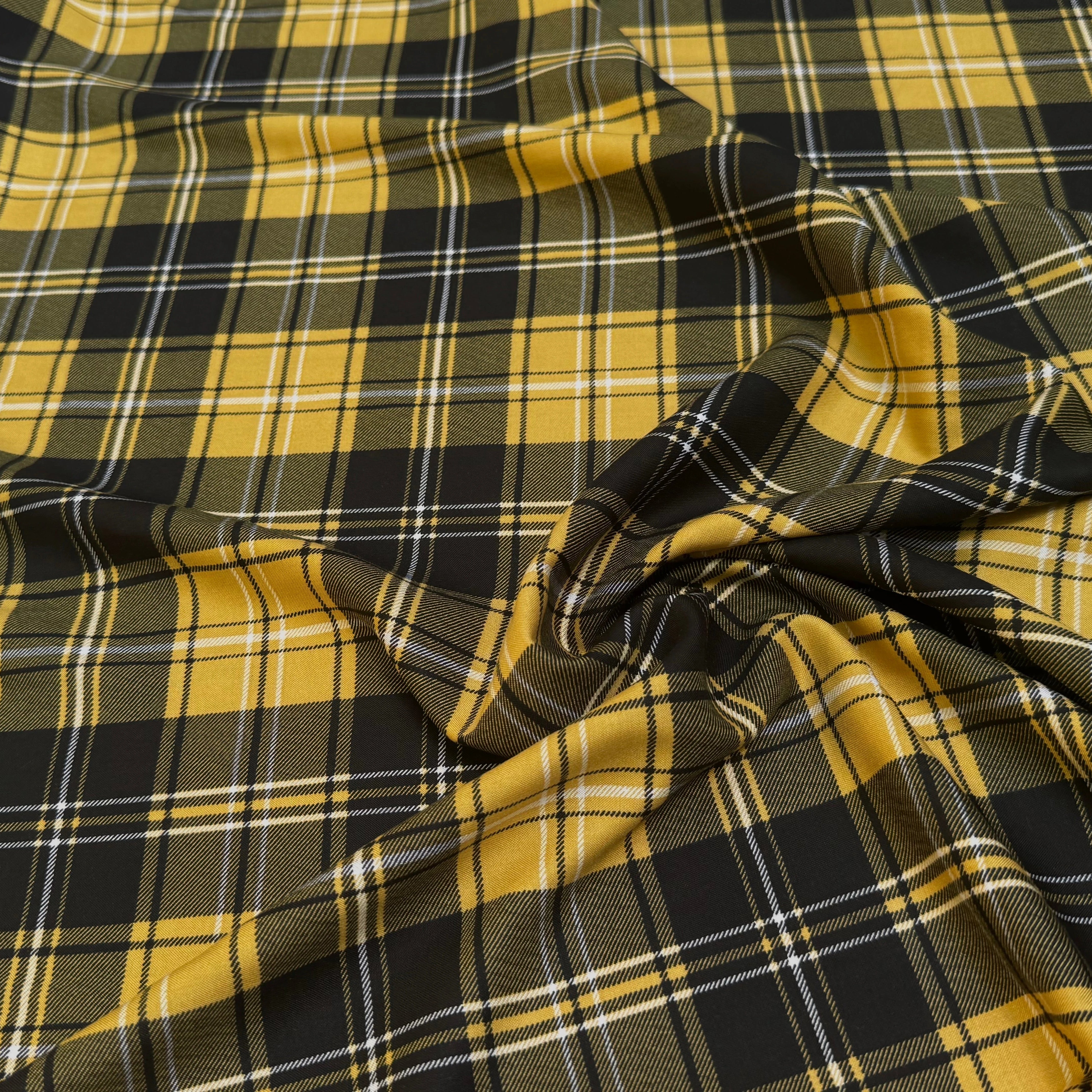 FLANELLE VISCOSE TARTAN JAUNE NOIR - My Little Coupon