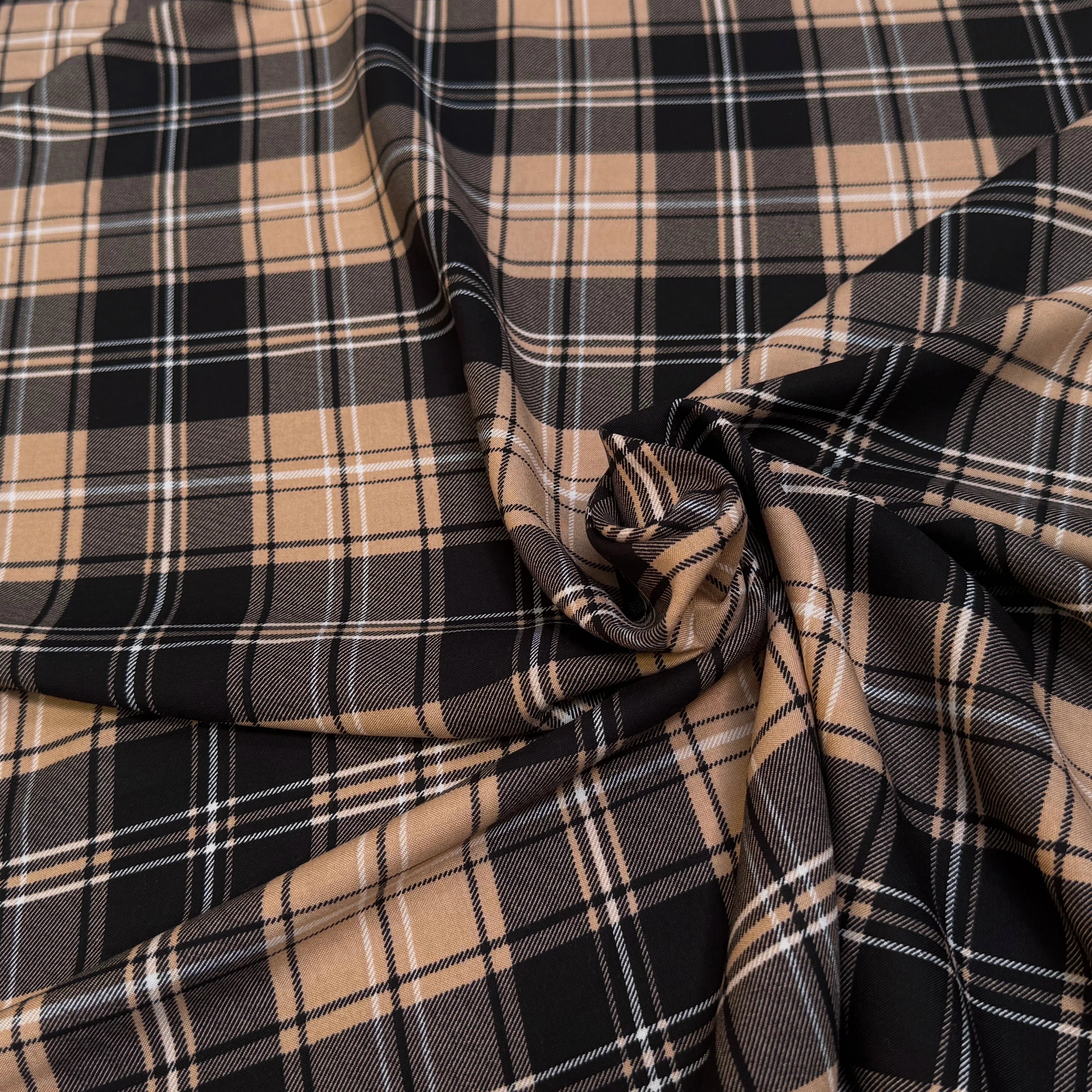 FLANELLE VISCOSE TARTAN MARRON NOIR - My Little Coupon