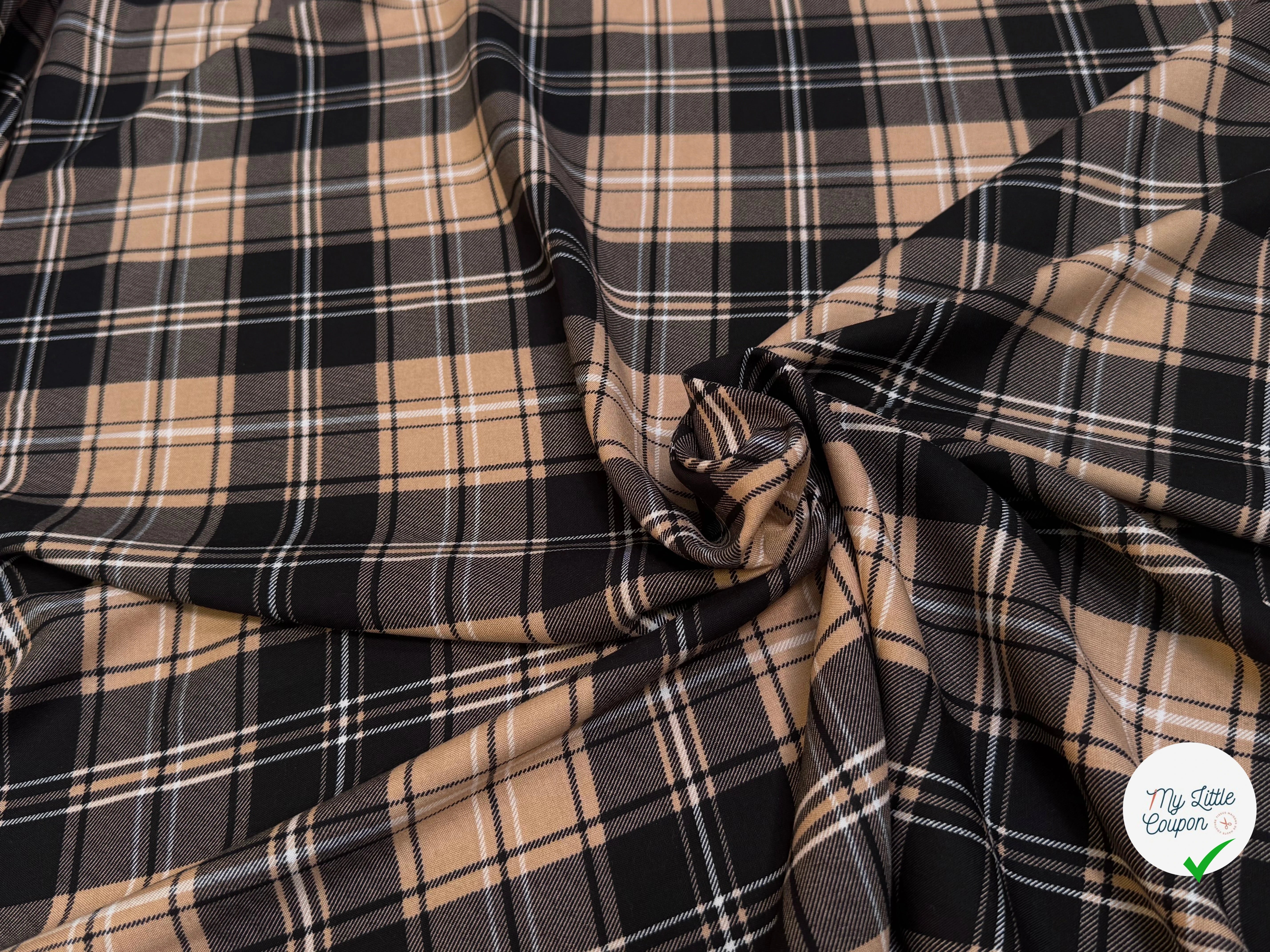 FLANELLE VISCOSE TARTAN MARRON NOIR - My Little Coupon