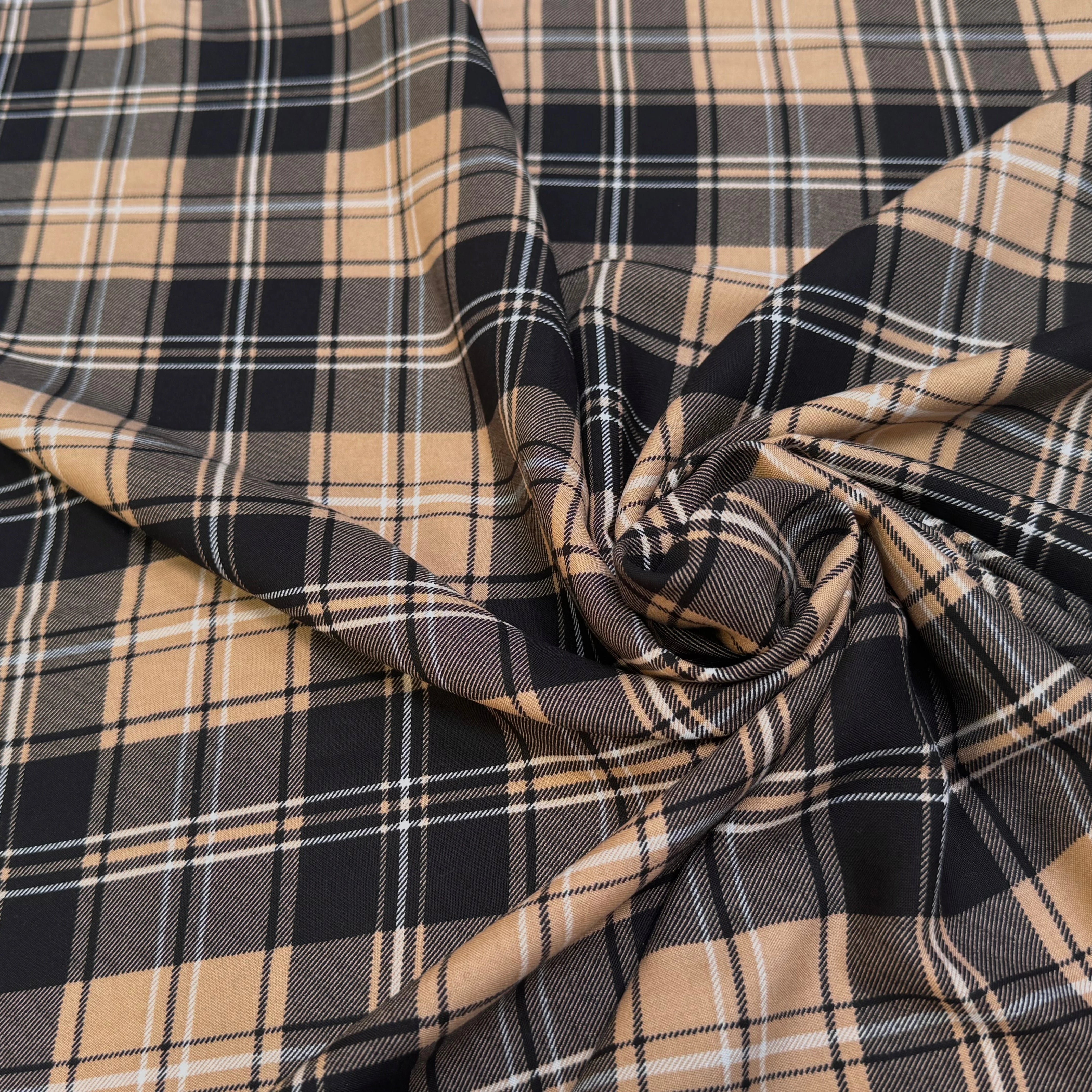 FLANELLE VISCOSE TARTAN MARRON NOIR - My Little Coupon