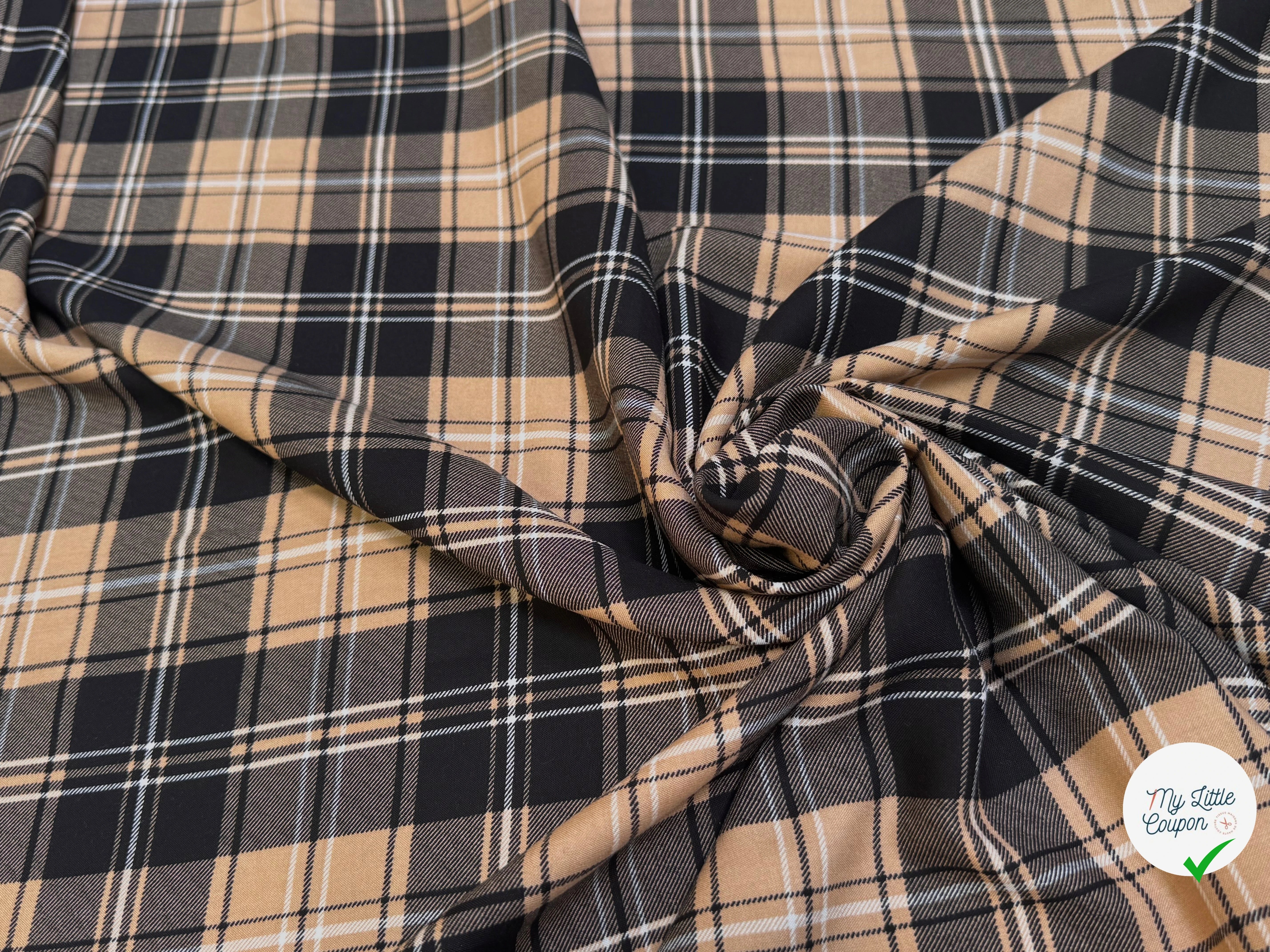 FLANELLE VISCOSE TARTAN MARRON NOIR - My Little Coupon