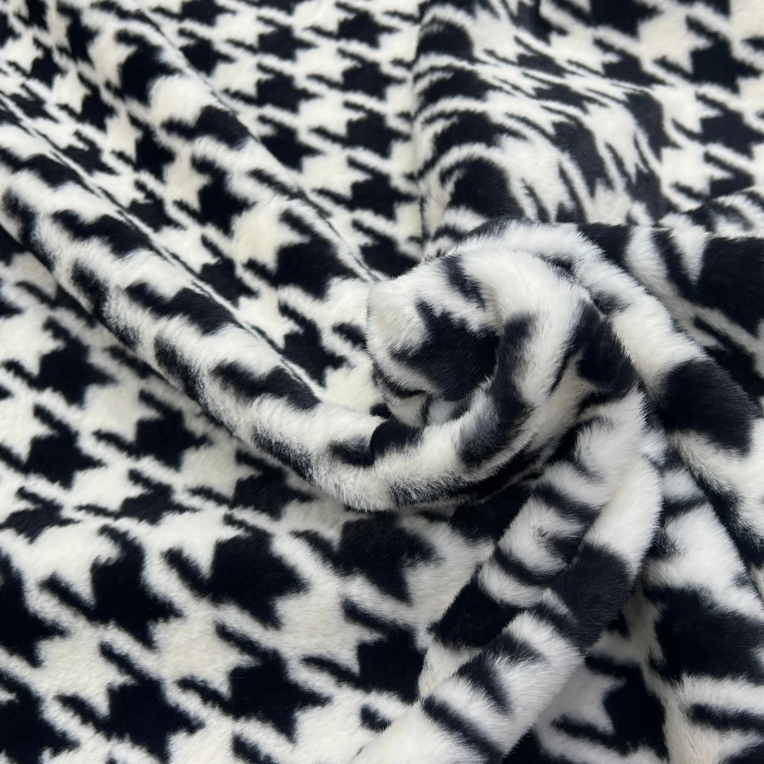 FOURRURE À POILS DOUX PIED DE COQ BLANC NOIR - My Little Coupon