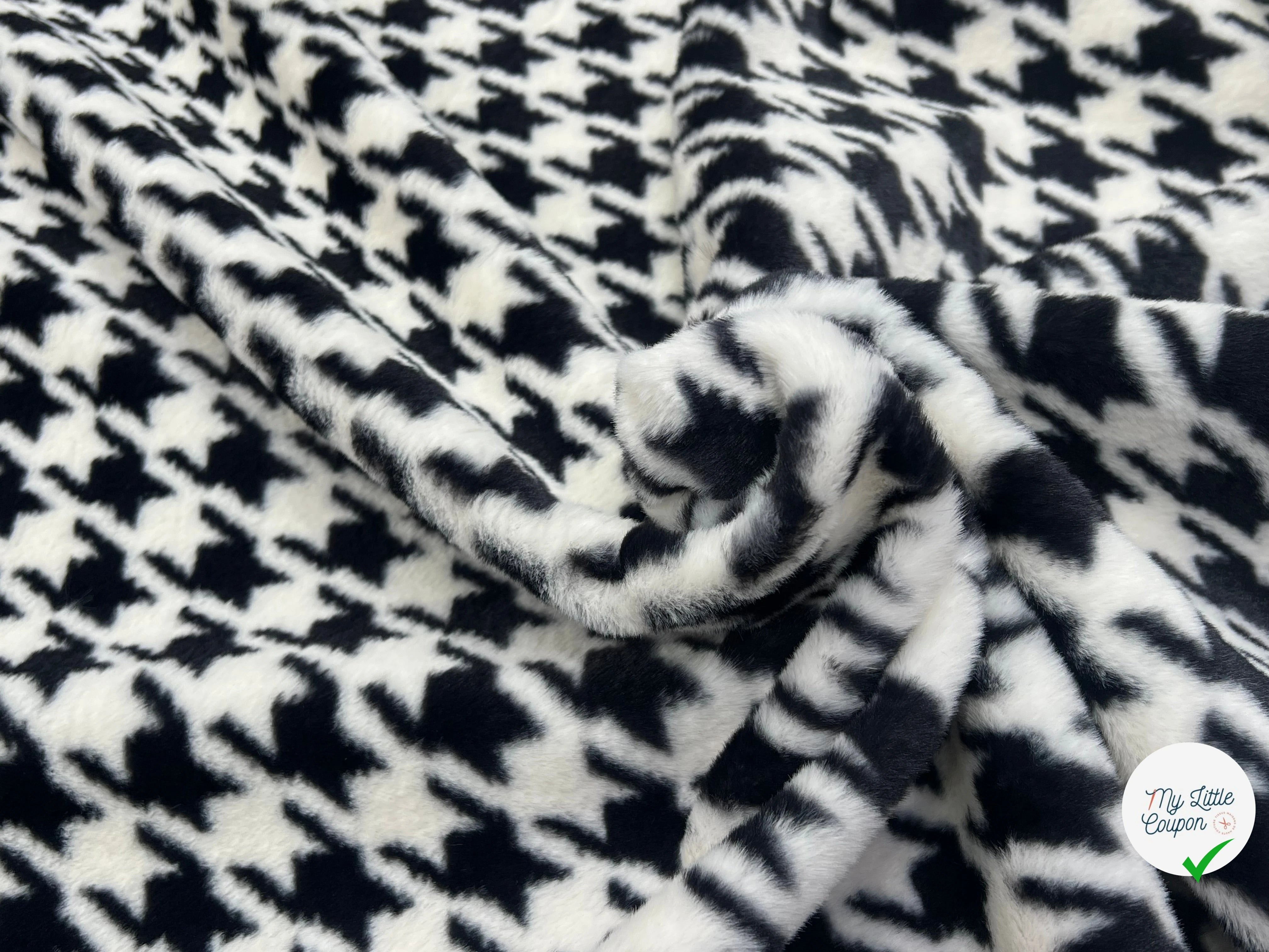 FOURRURE À POILS DOUX PIED DE COQ BLANC NOIR - My Little Coupon