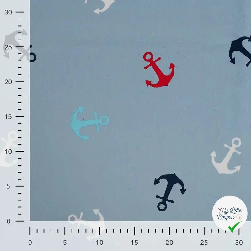 FRENCH TERRY IMPRIMÉ ANCHOR DUSTY BLUE - My Little Coupon