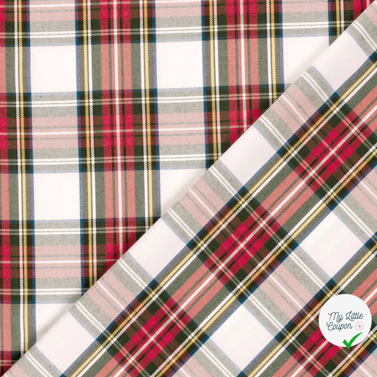 Gabardine carreaux écossais blanc cassé