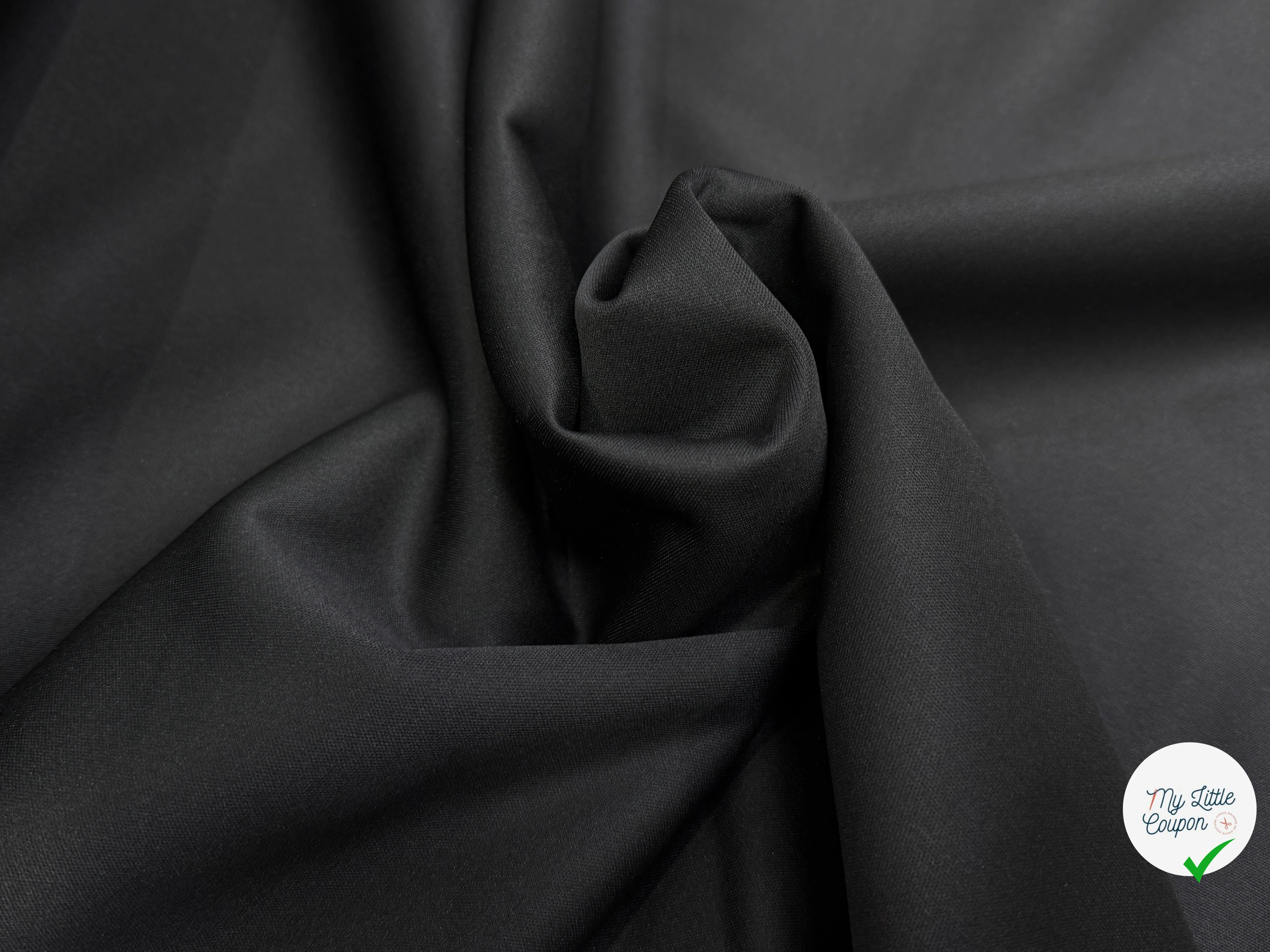 GABARDINE CONTRECOLLÉE DOUBLE ETOFFE NOIR UNE FACE LEGEREMENT BRILLANTE - My Little Coupon