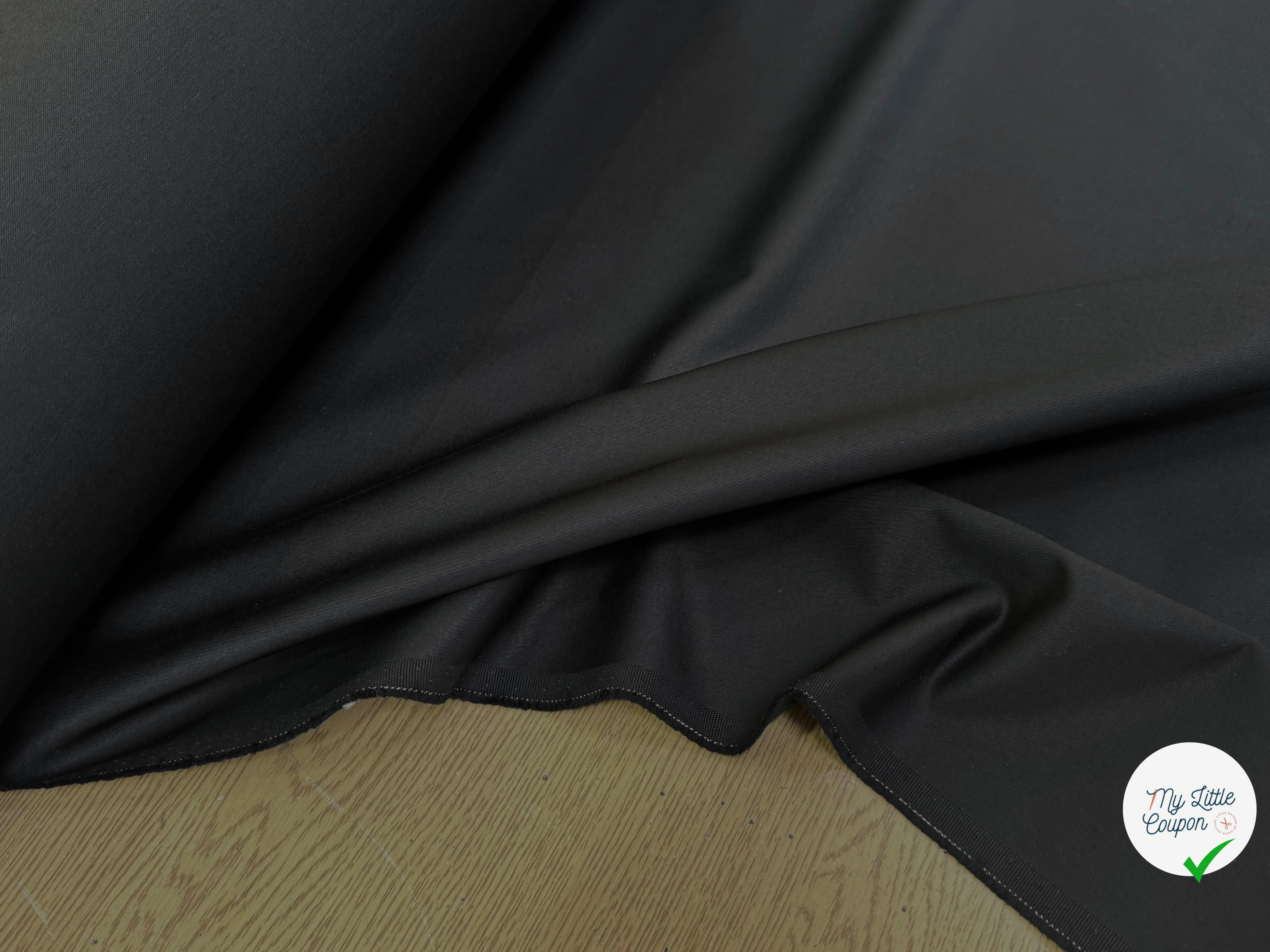 GABARDINE DE COTON LOURDE SATINÉE TENUE REMARQUABLE NOIR - My Little Coupon
