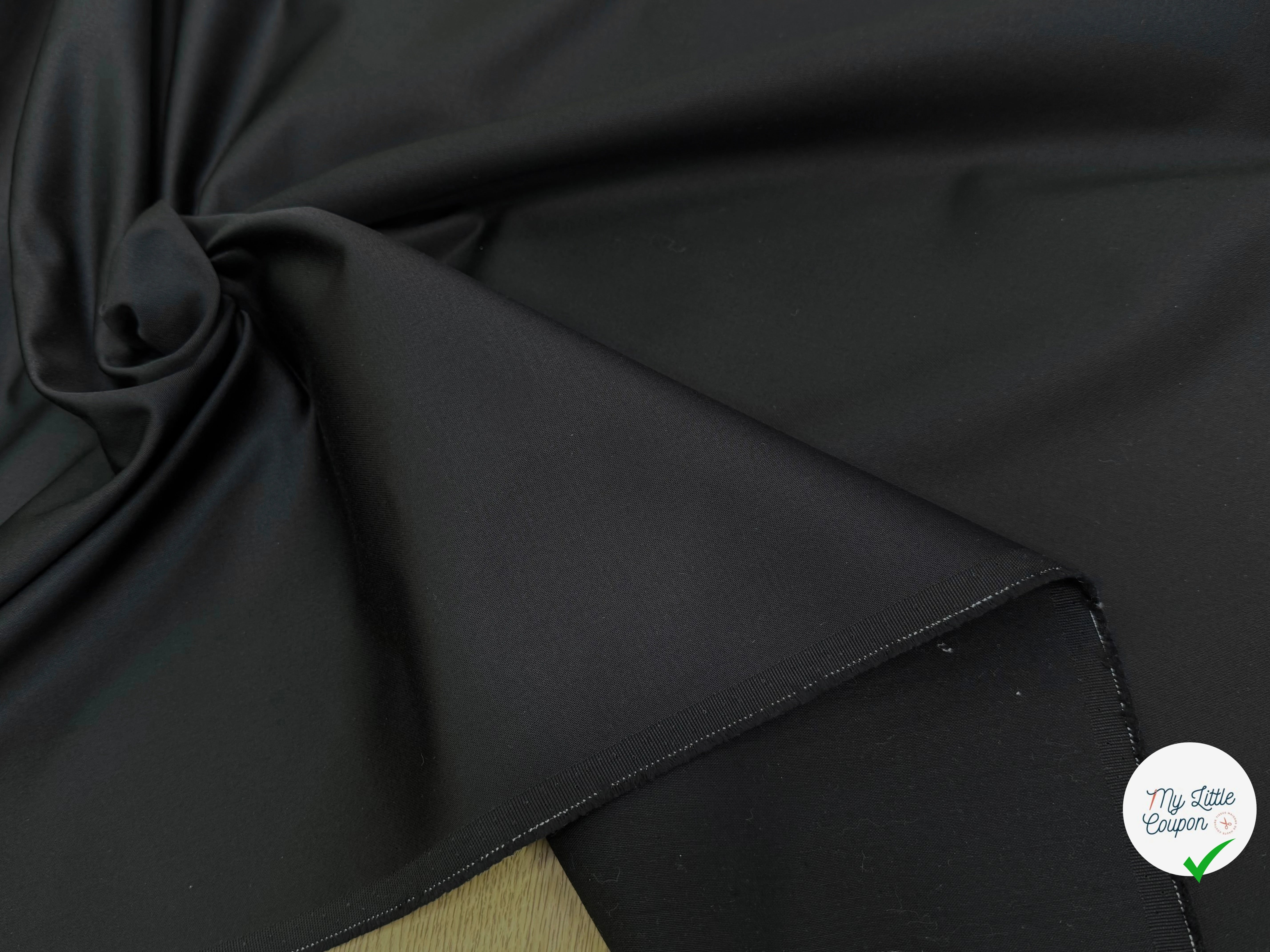 GABARDINE DE COTON LOURDE SATINÉE TENUE REMARQUABLE NOIR - My Little Coupon