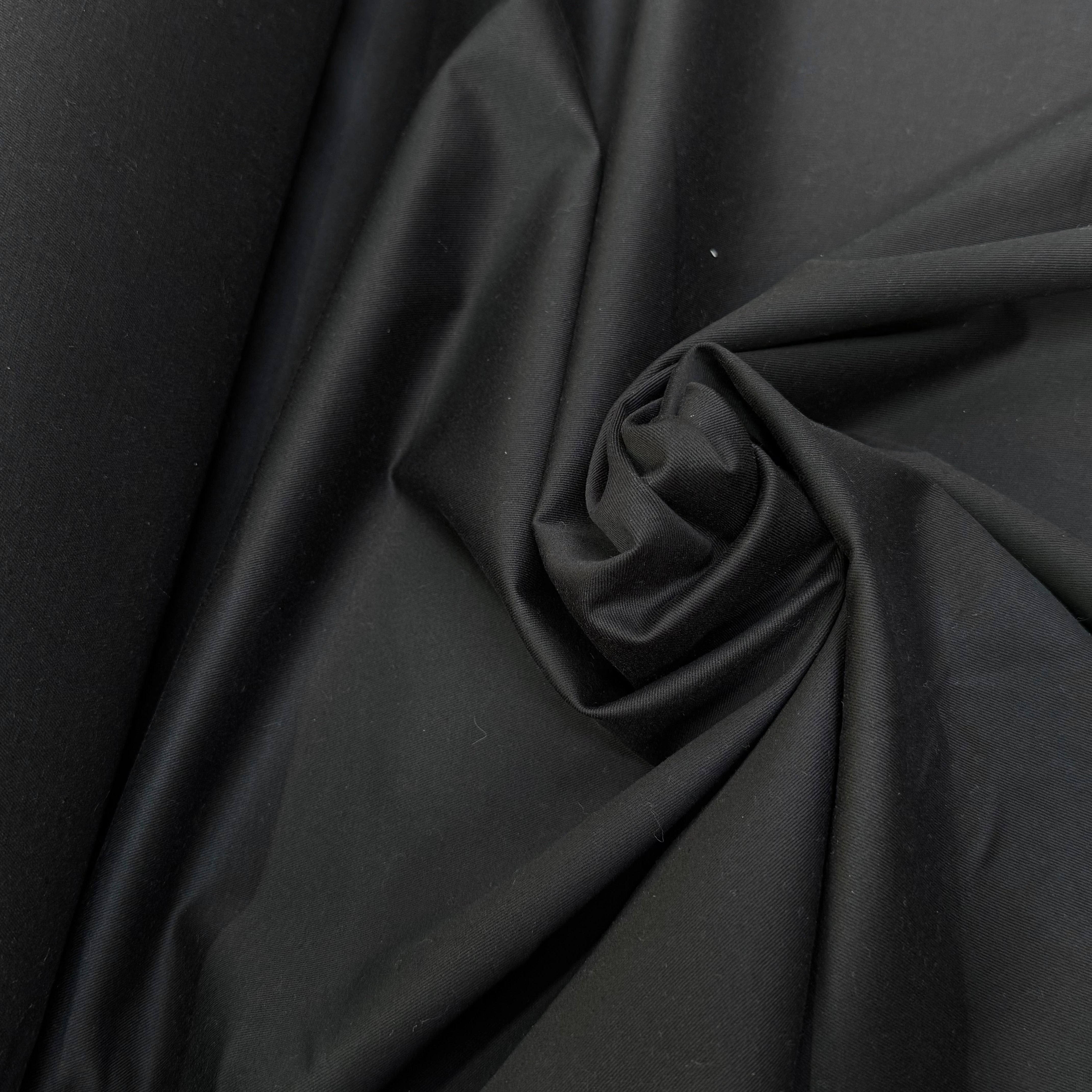 GABARDINE DE COTON NOIR FINEMENT SERGÉE NATURELLE STRETCH - My Little Coupon