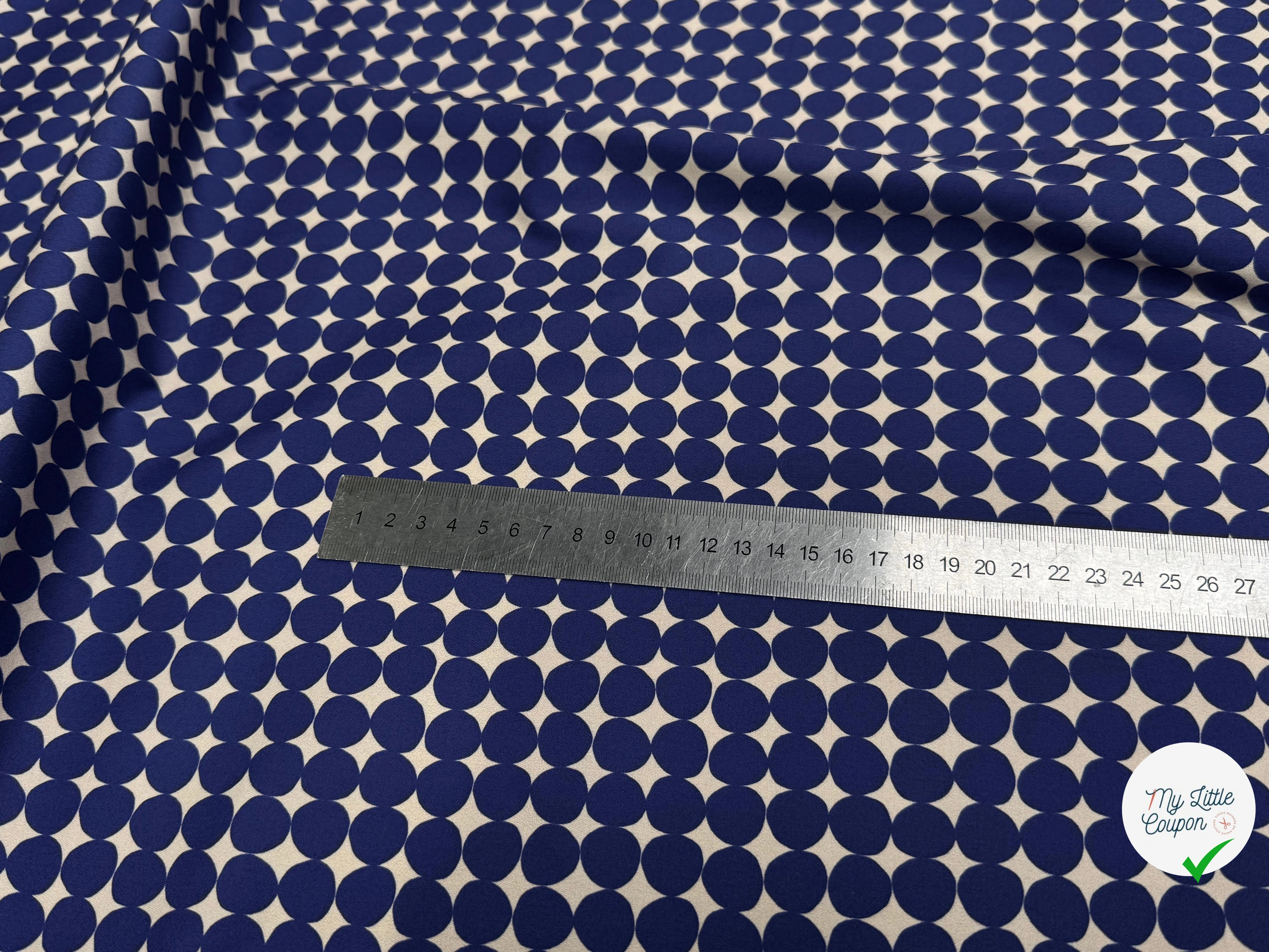 GABARDINE DE COTON STRETCH IMPRIMÉE POIS ARTEMIDE ROND BLEU - My Little Coupon