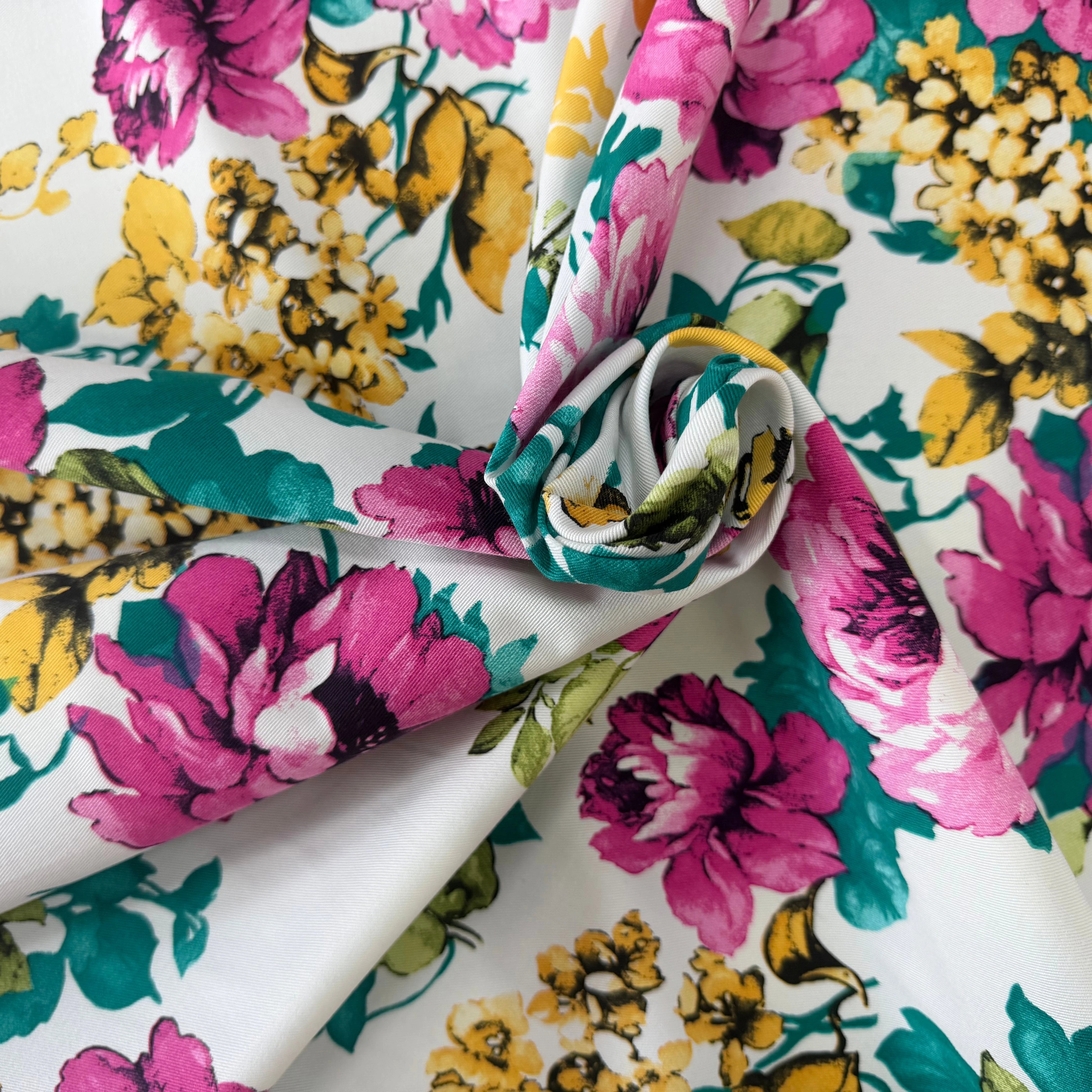 GABARDINE DE COTON STRETCH ROSIER BLANC - My Little Coupon