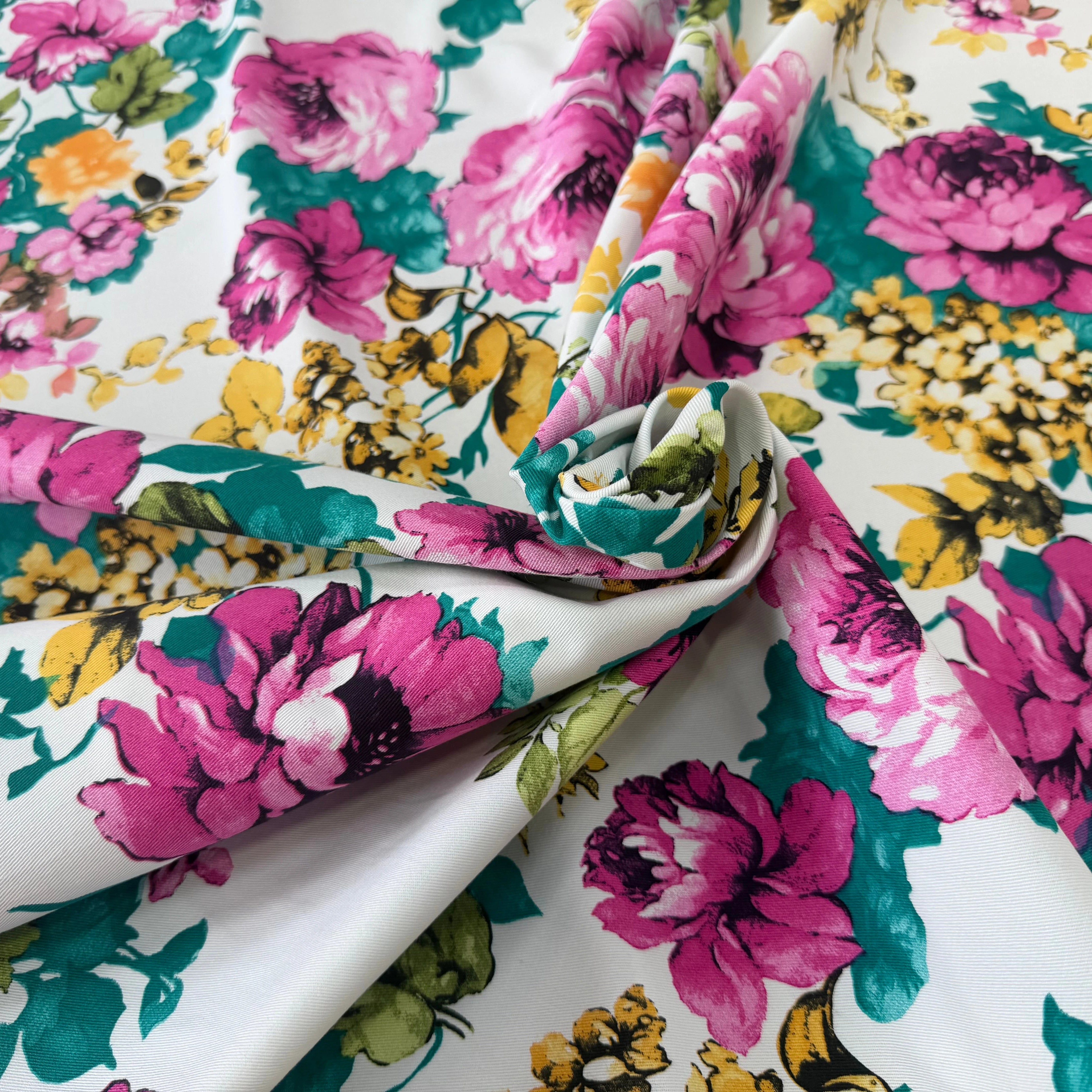 GABARDINE DE COTON STRETCH ROSIER BLANC - My Little Coupon