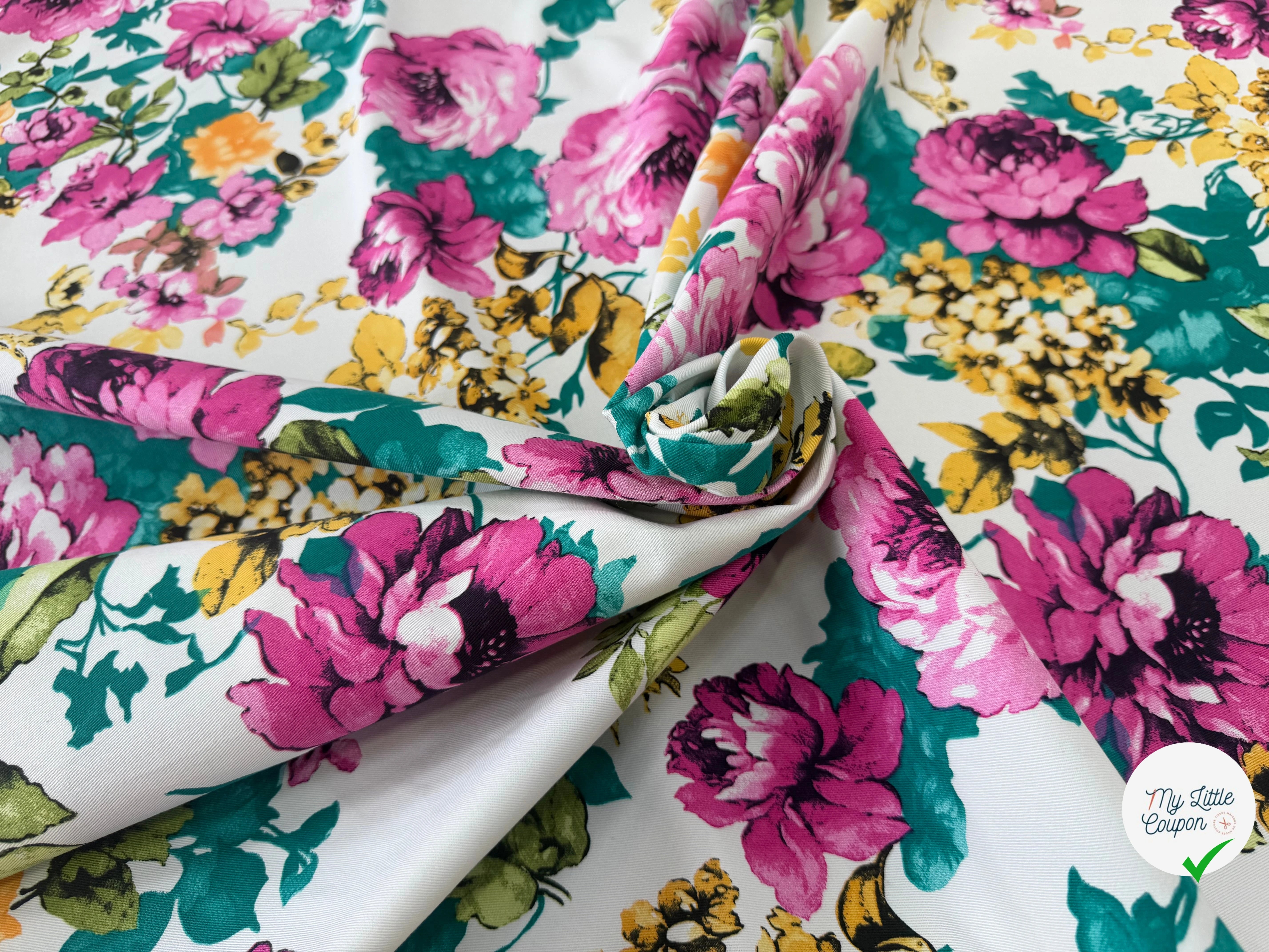 GABARDINE DE COTON STRETCH ROSIER BLANC - My Little Coupon