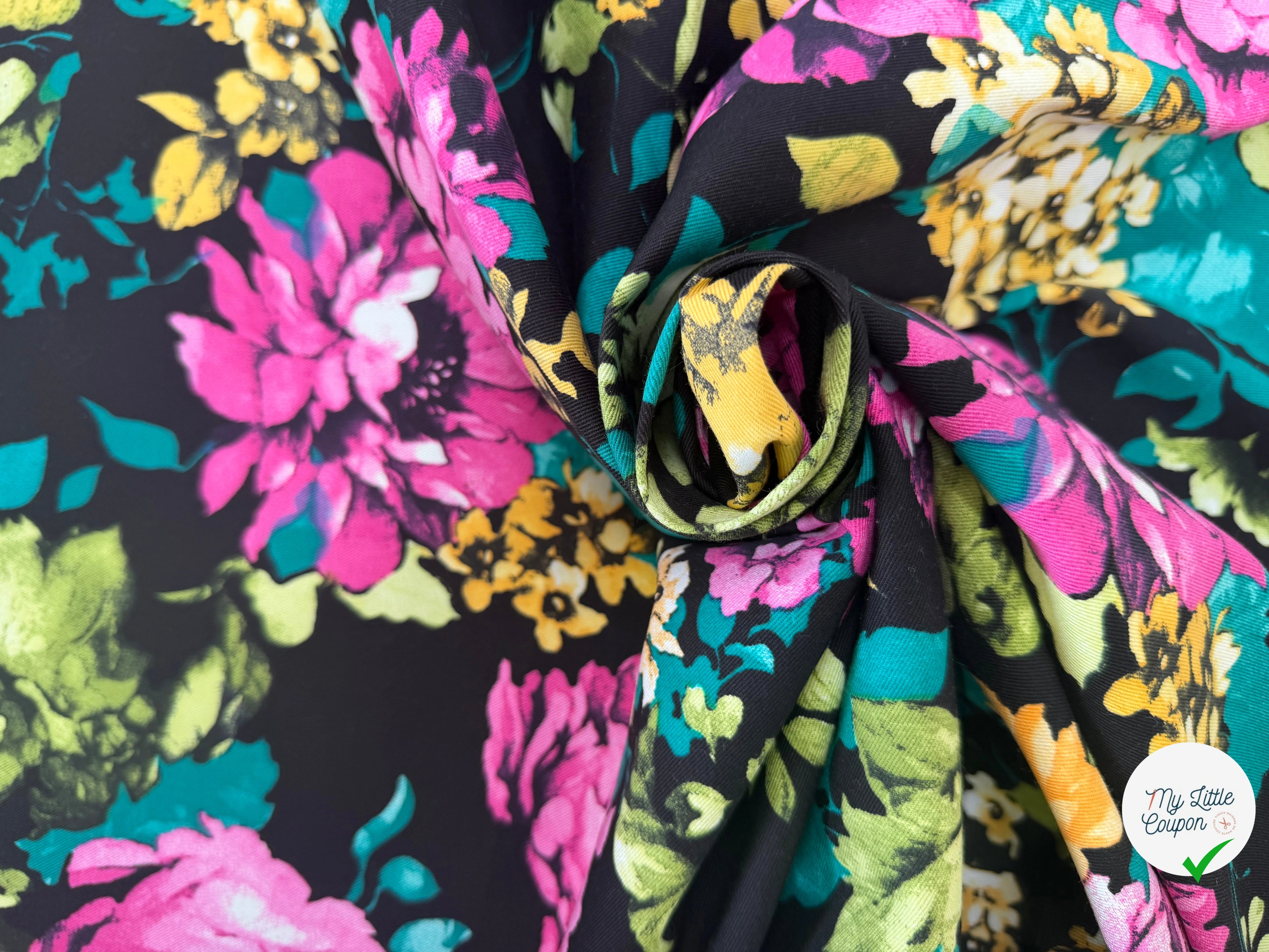 GABARDINE DE COTON STRETCH ROSIER NOIR - My Little Coupon