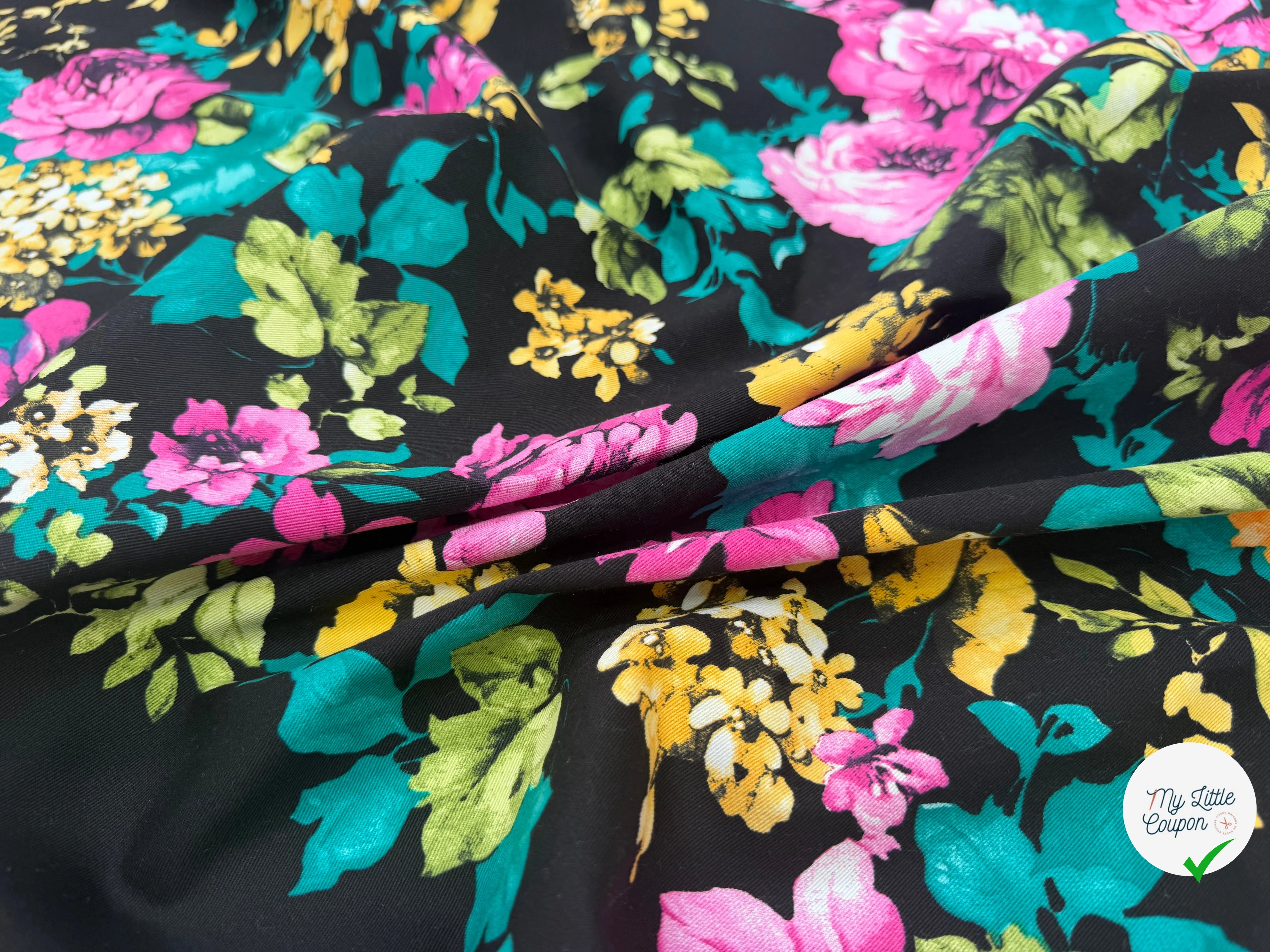 GABARDINE DE COTON STRETCH ROSIER NOIR - My Little Coupon