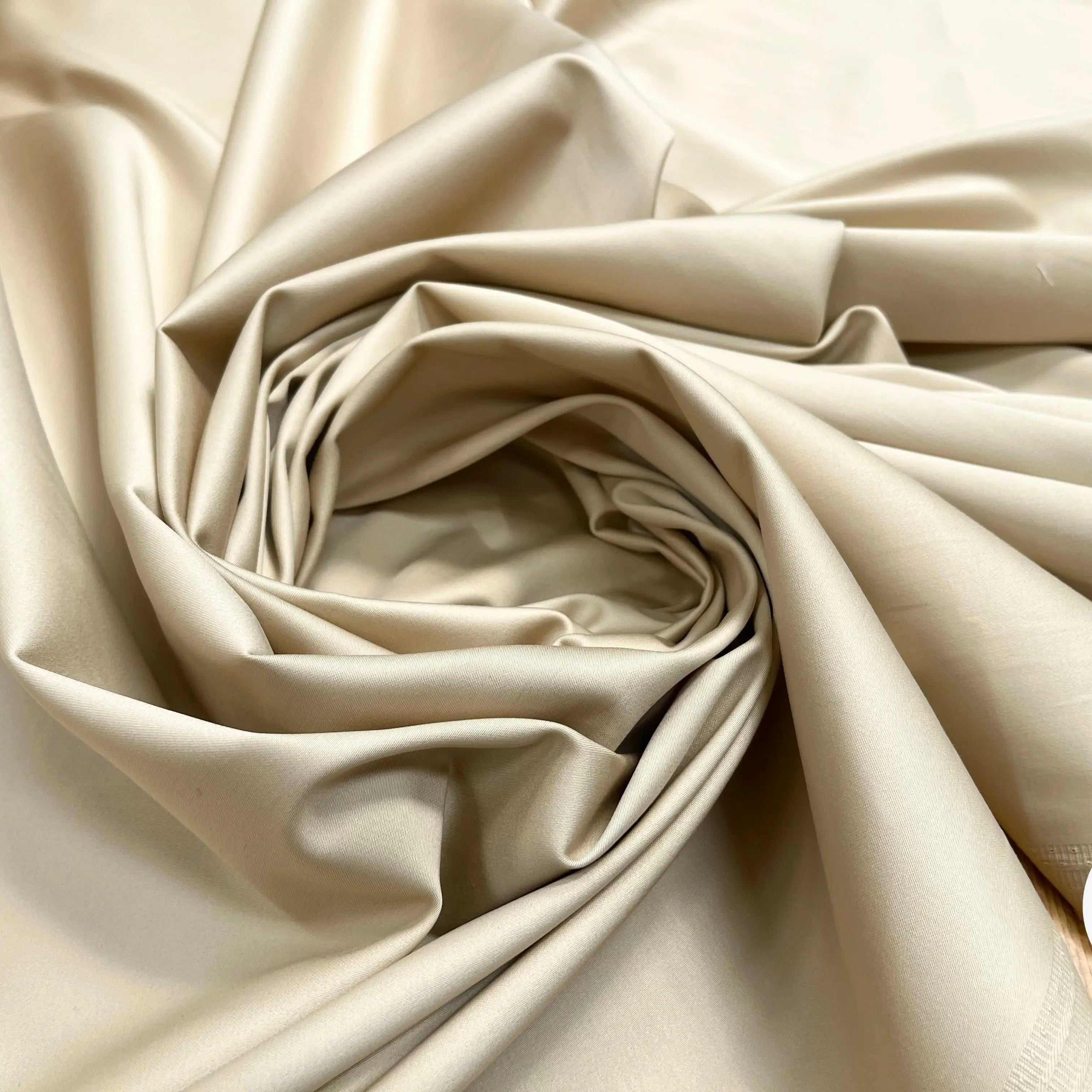 GABARDINE DE COTON STRETCH UNI BEIGE CLAIR ENVERS LISSE - My Little Coupon