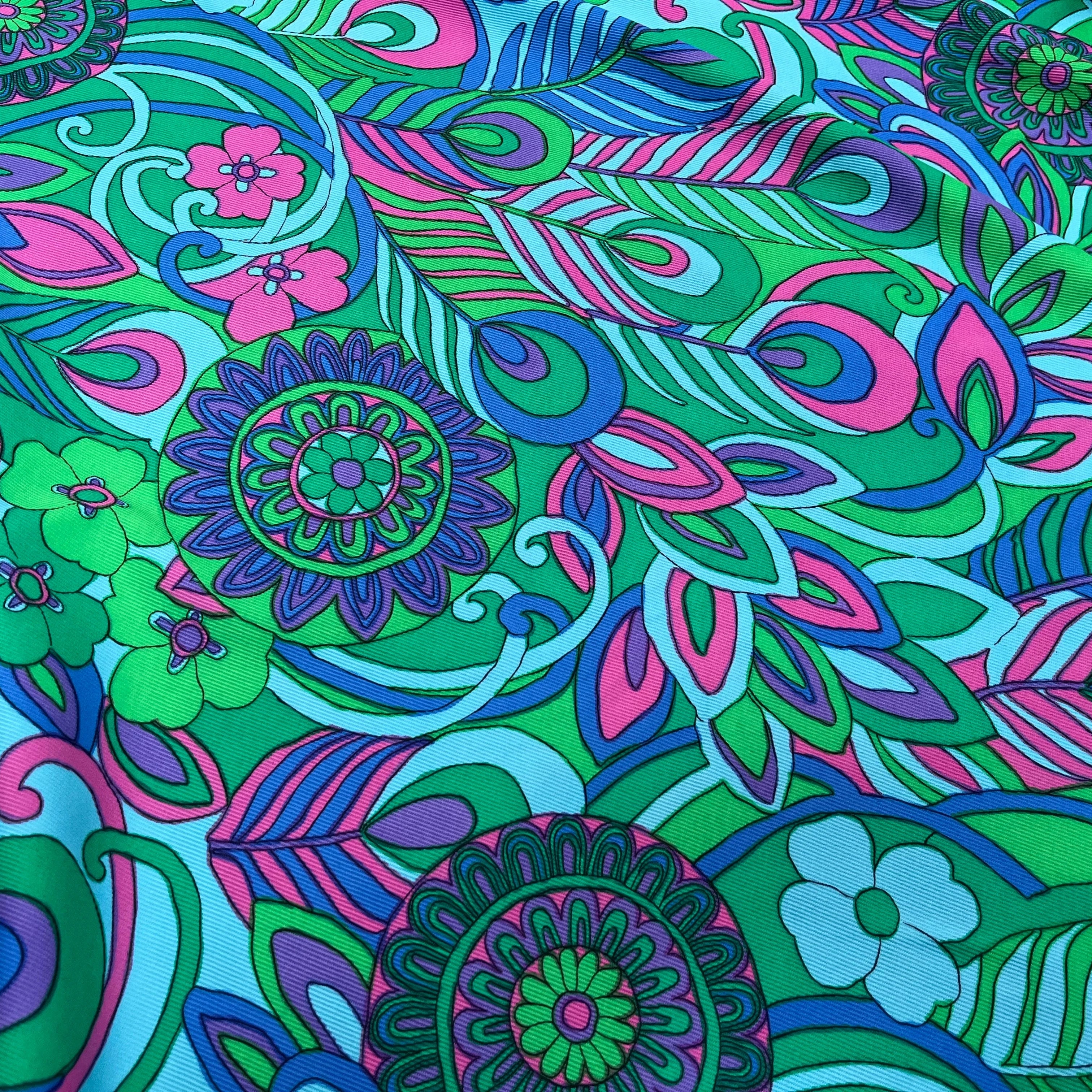 GABARDINE DE COTON STRIÉE MOTIF GROSSES FLEURS VERT BLEU ROSE 90CM - My Little Coupon