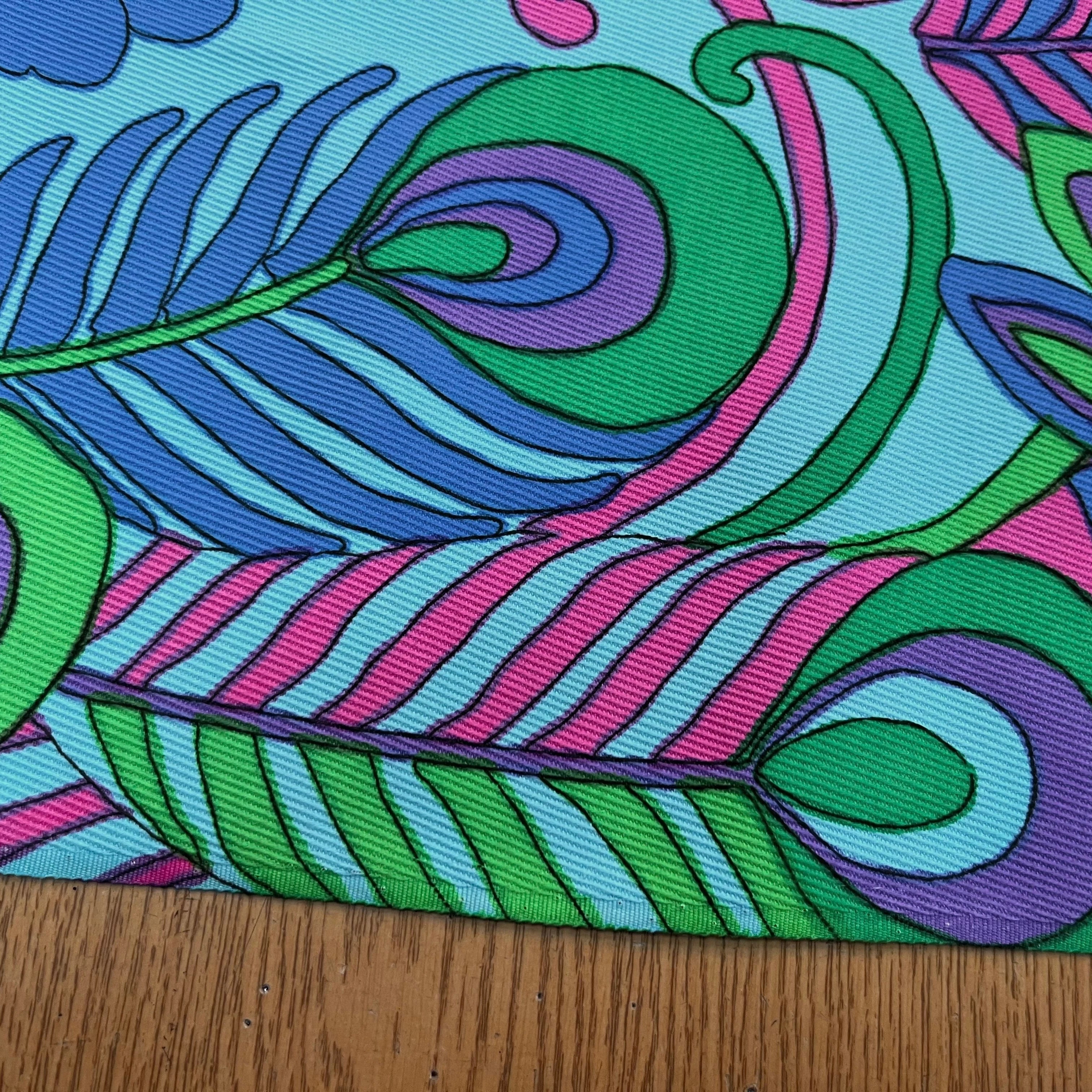 GABARDINE DE COTON STRIÉE MOTIF GROSSES FLEURS VERT BLEU ROSE 90CM - My Little Coupon