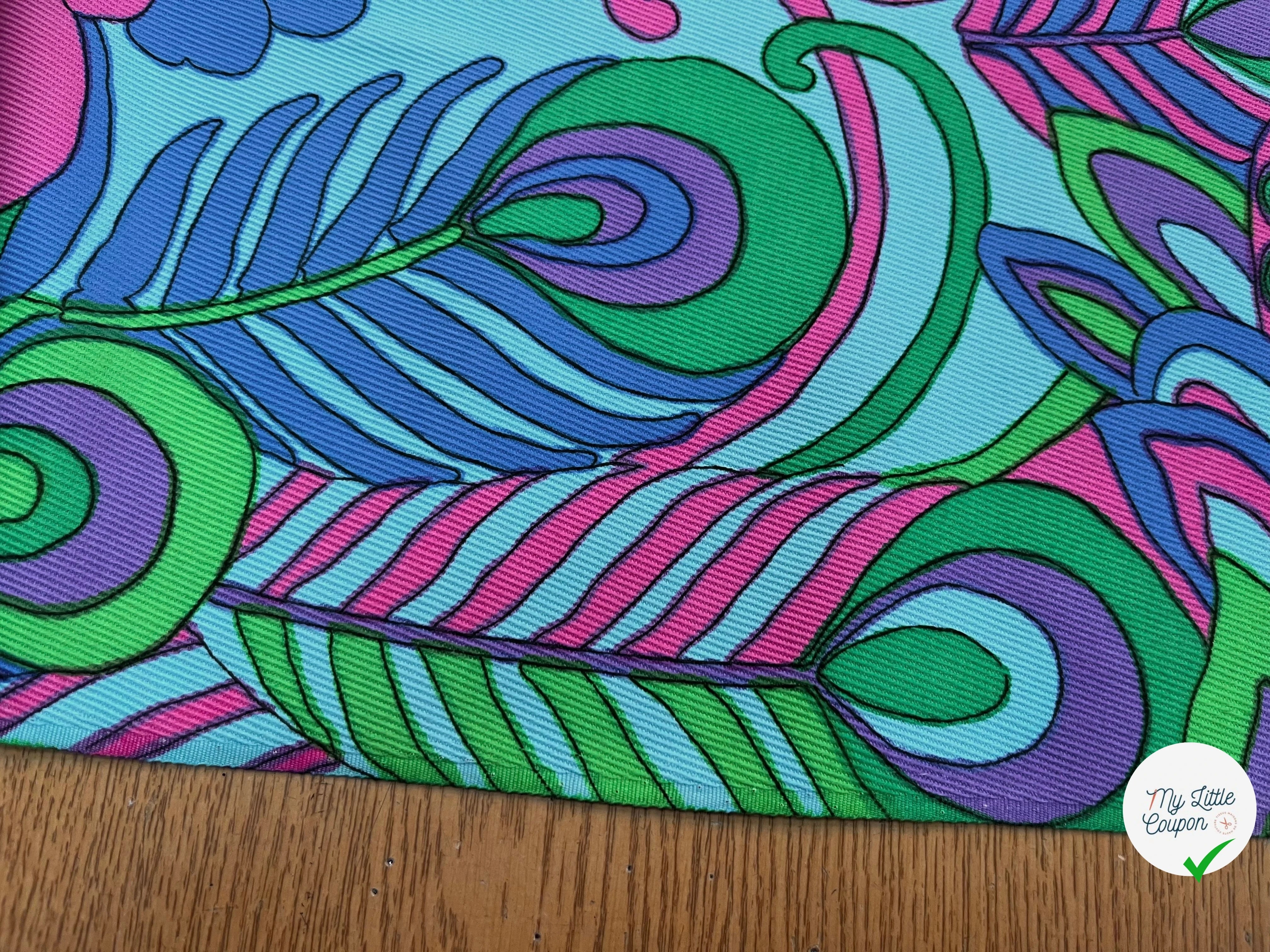 GABARDINE DE COTON STRIÉE MOTIF GROSSES FLEURS VERT BLEU ROSE 90CM - My Little Coupon