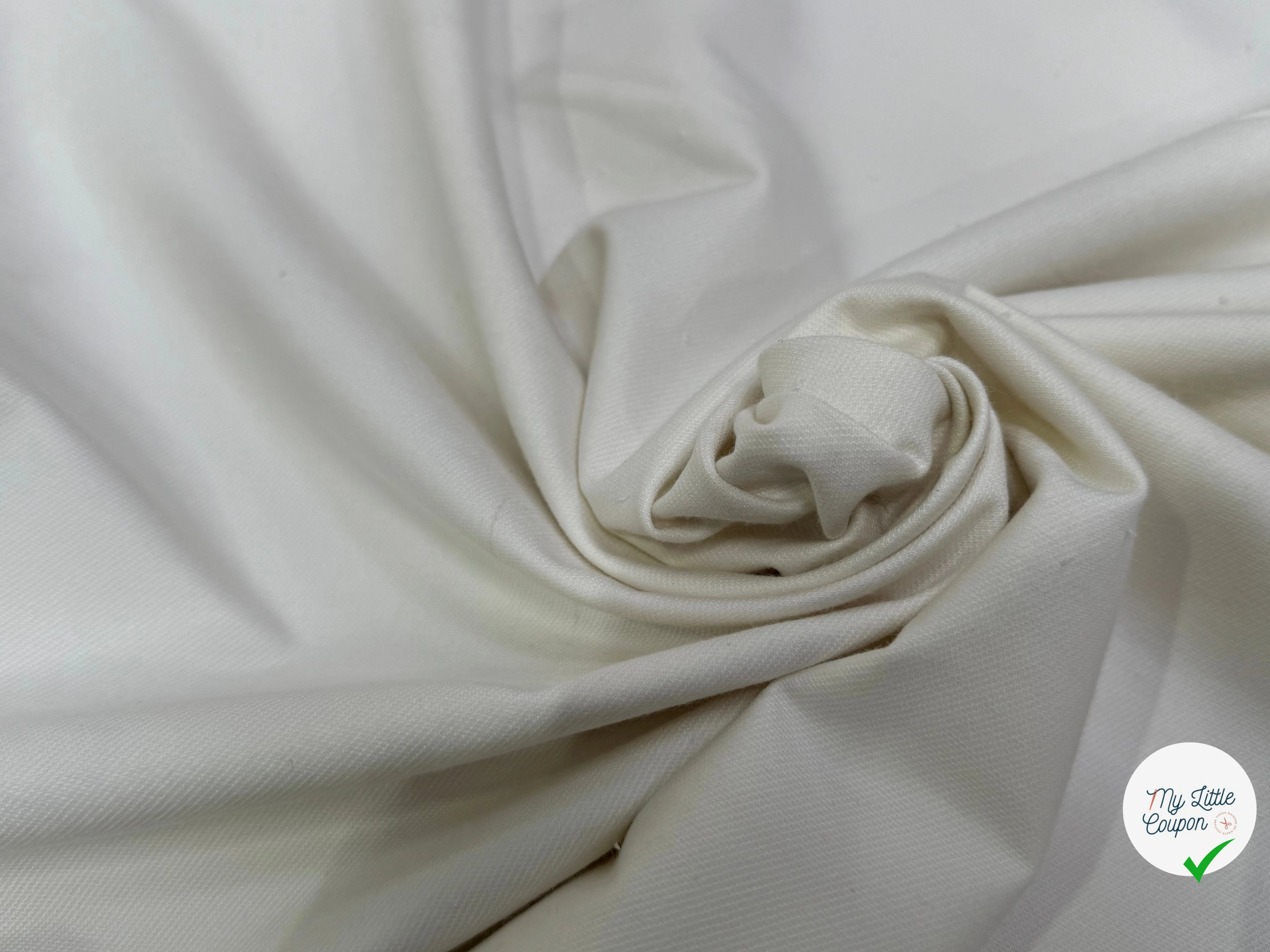 GABARDINE DE COTON ULTRA STRETCH EFFET NID D'ABEILLE ENDROIT DUVETEUX BLANC CASSÉ - My Little Coupon