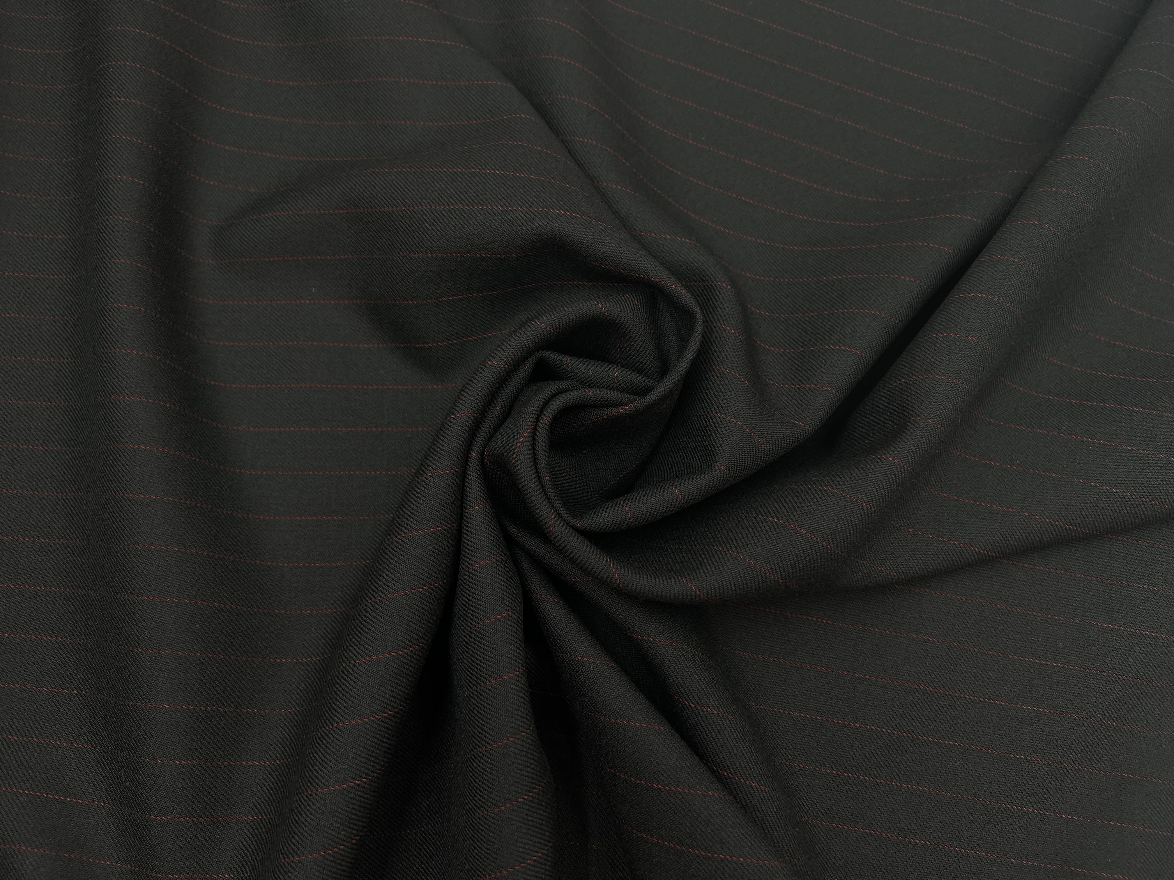 GABARDINE DE LAINE NOIRE FINE RAYURES ROUGE MSO