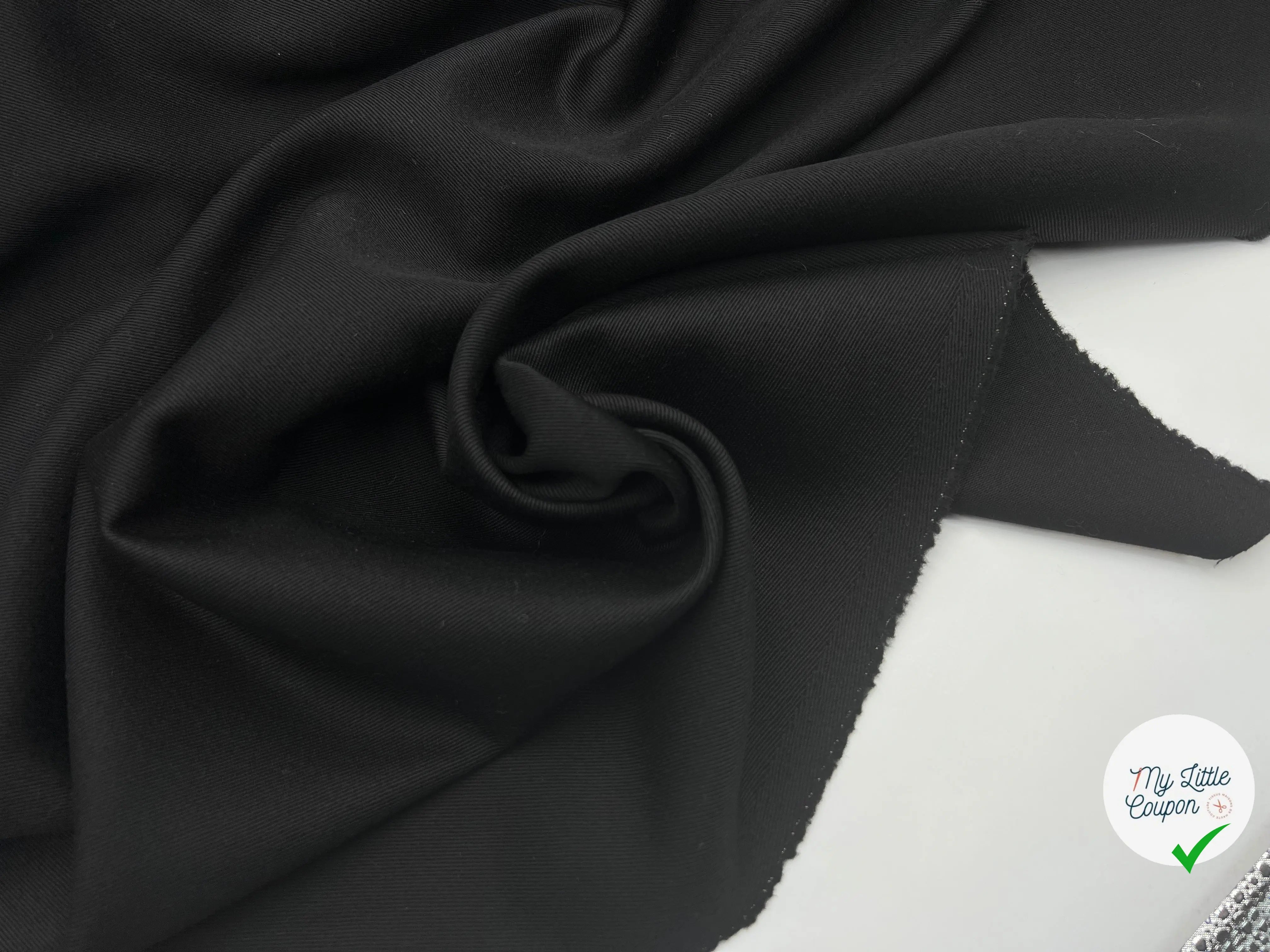 GABARDINE DE LAINE NOIRE TISSAGE DRILL - My Little Coupon - tissu - coudre