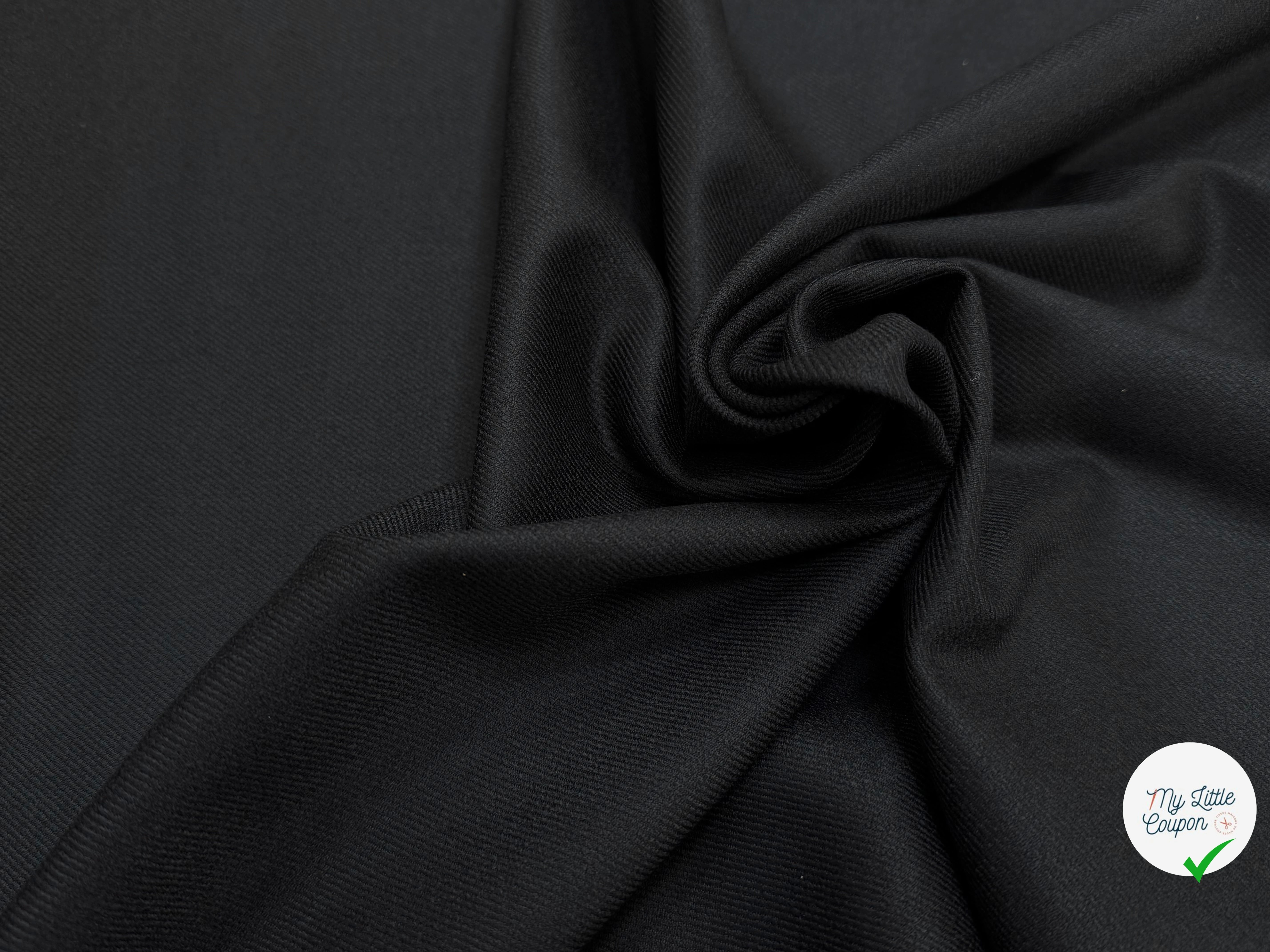 GABARDINE DE LAINE STRETCH ÉFFET LÉGÈREMENT SATINÉ NOIR - My Little Coupon