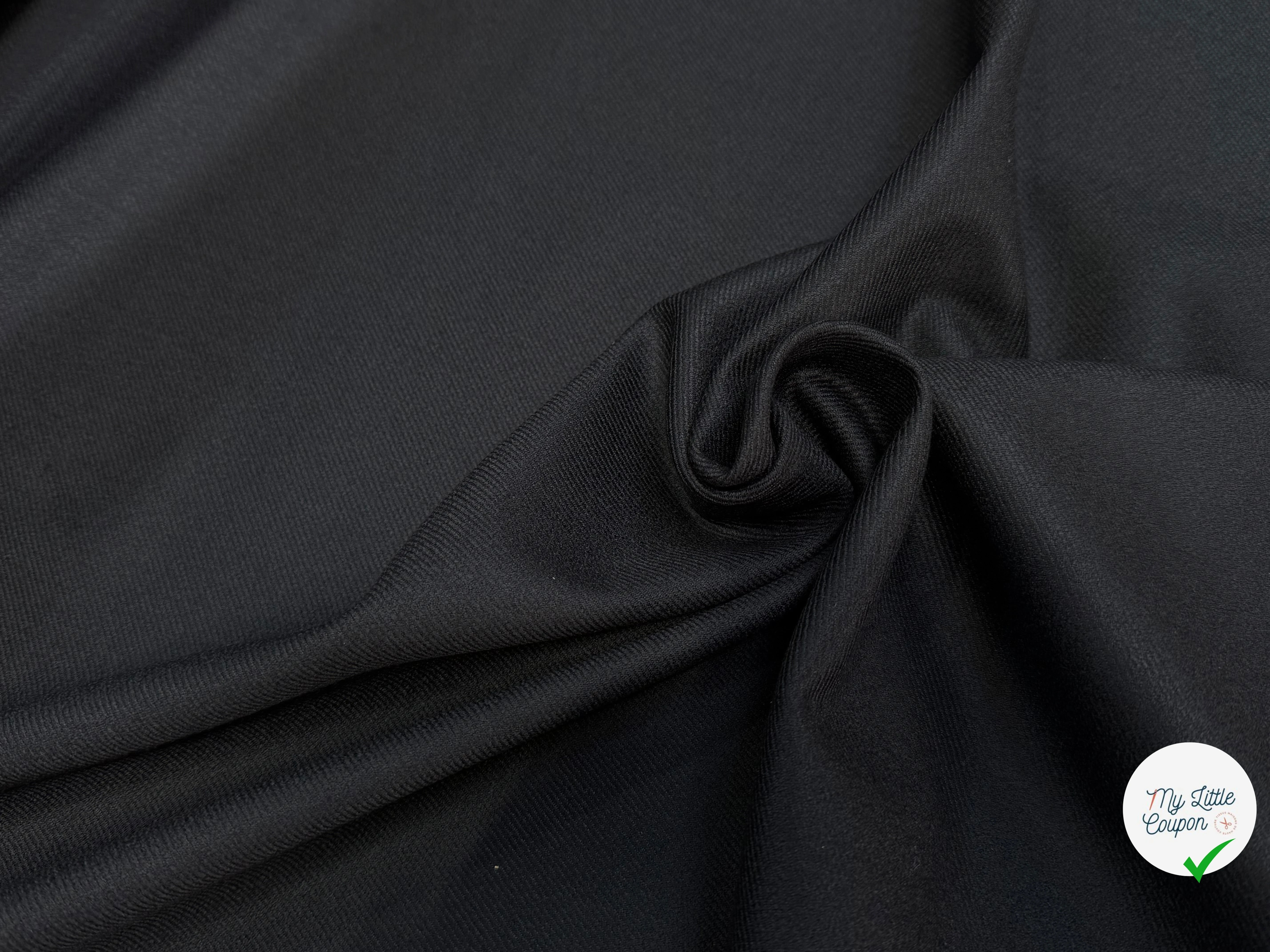 GABARDINE DE LAINE STRETCH ÉFFET LÉGÈREMENT SATINÉ NOIR - My Little Coupon