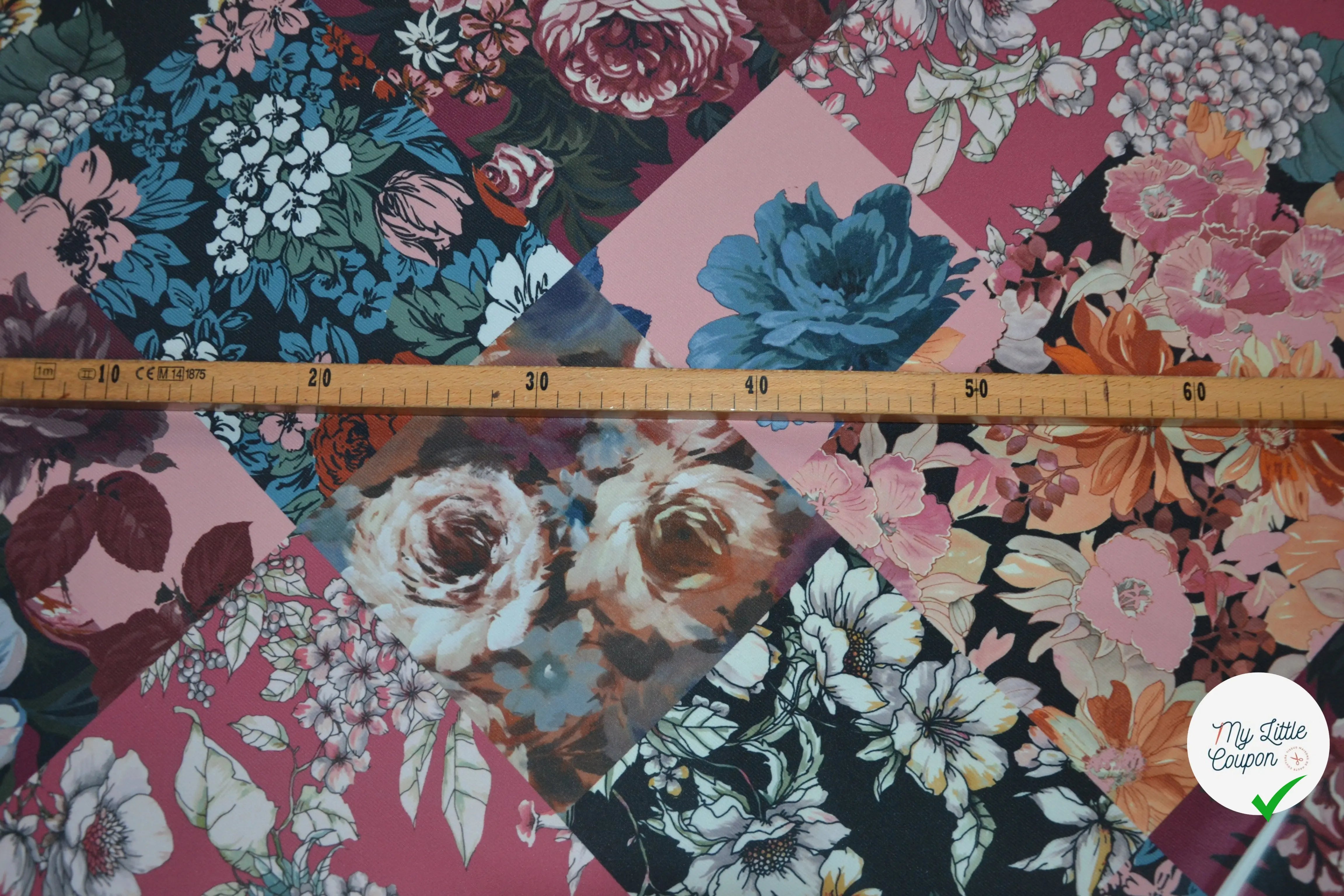 GABARDINE DRILL FLEURS & GEOMETRIE ENVERS BLEU LAVANDE MSO
