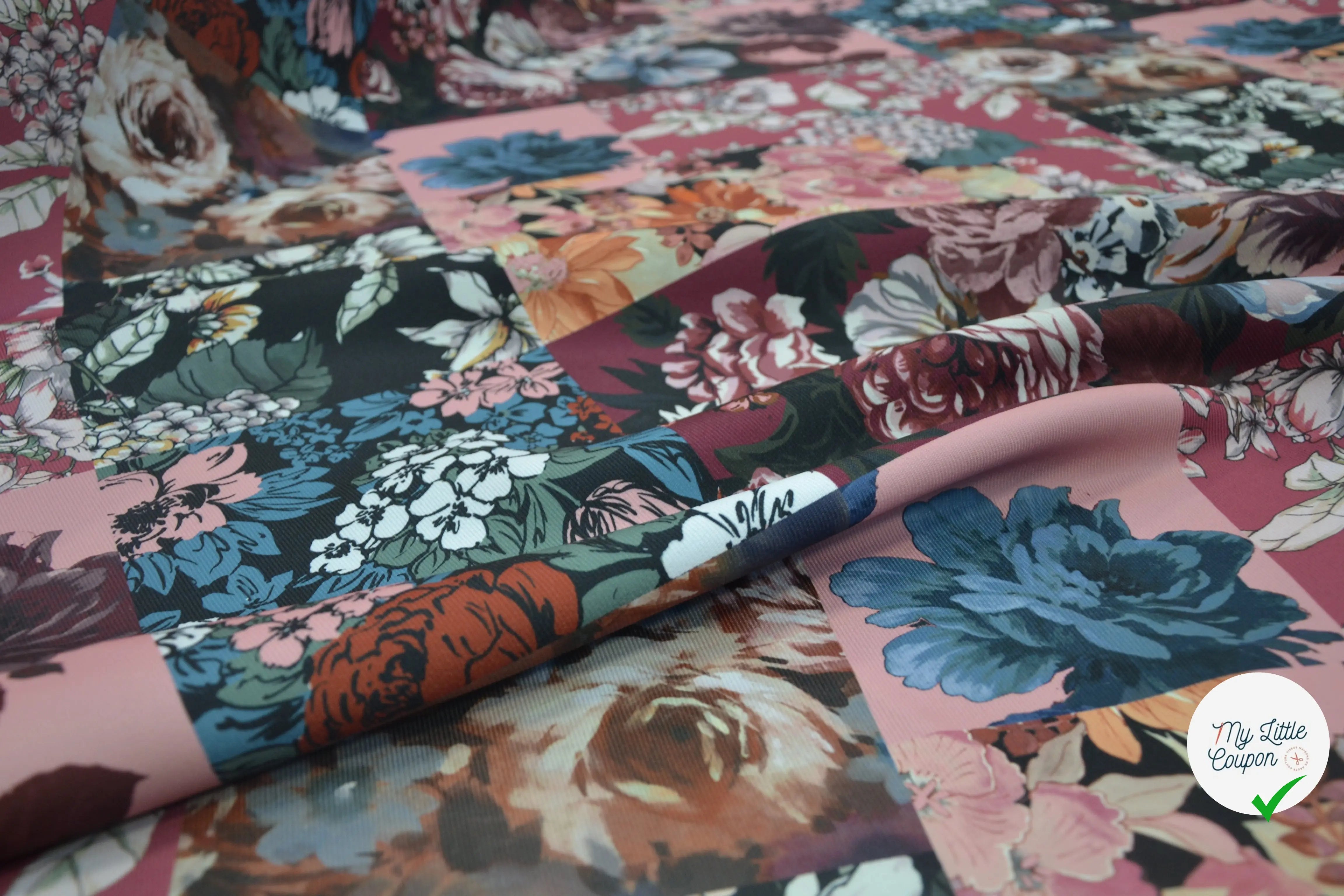 GABARDINE DRILL FLEURS & GEOMETRIE ENVERS BLEU LAVANDE MSO