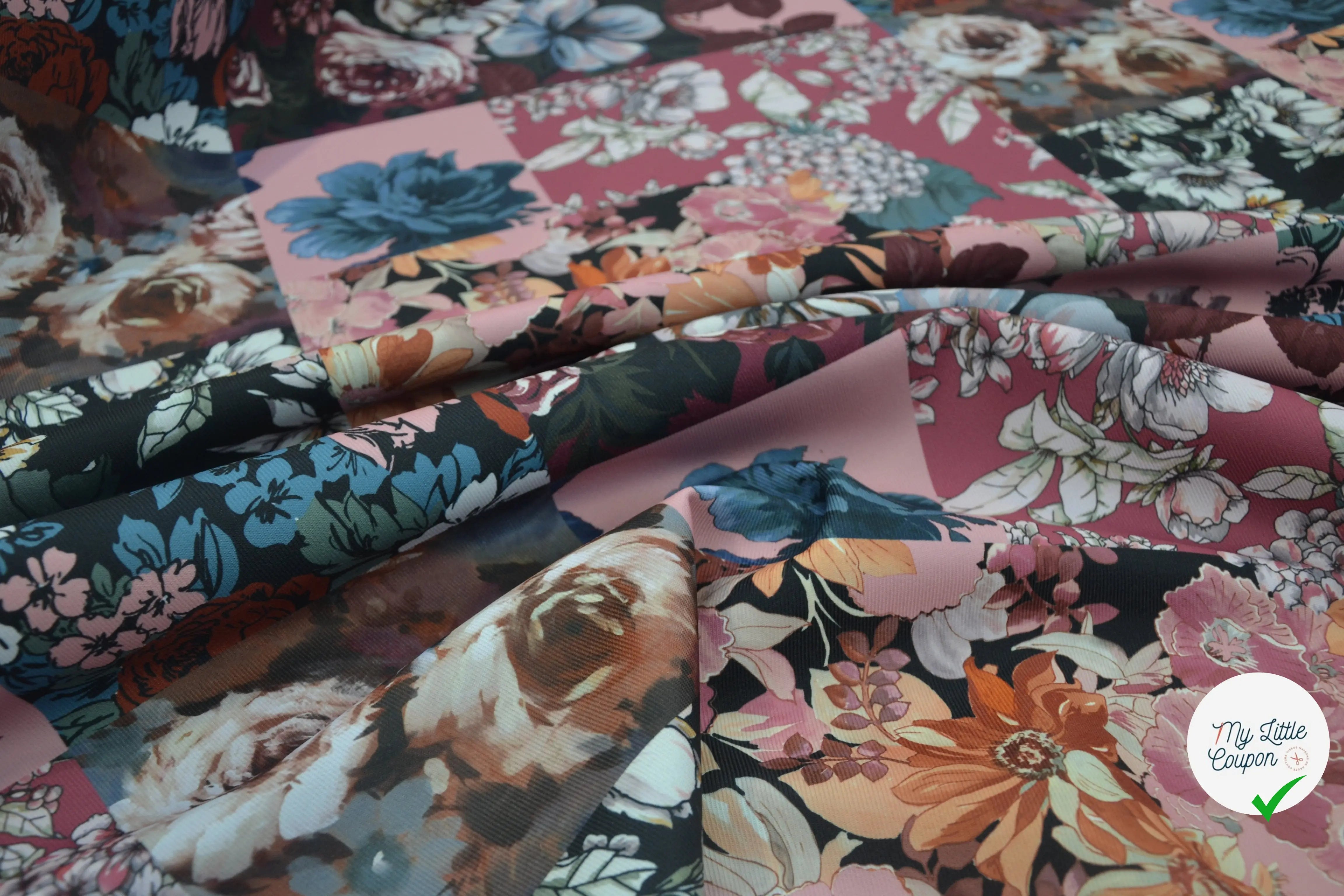 GABARDINE DRILL FLEURS & GEOMETRIE ENVERS BLEU LAVANDE MSO