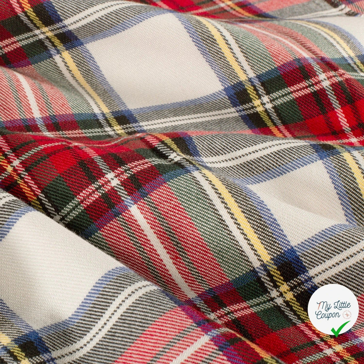 GABARDINE ÉCOSSAISE TARTAN STRETCH BLANC - My Little Coupon
