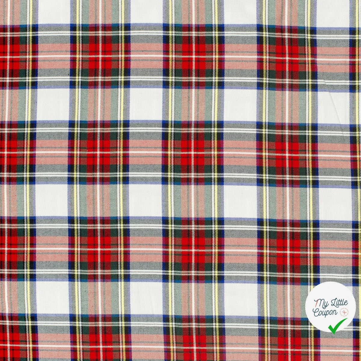 GABARDINE ÉCOSSAISE TARTAN STRETCH BLANC - My Little Coupon