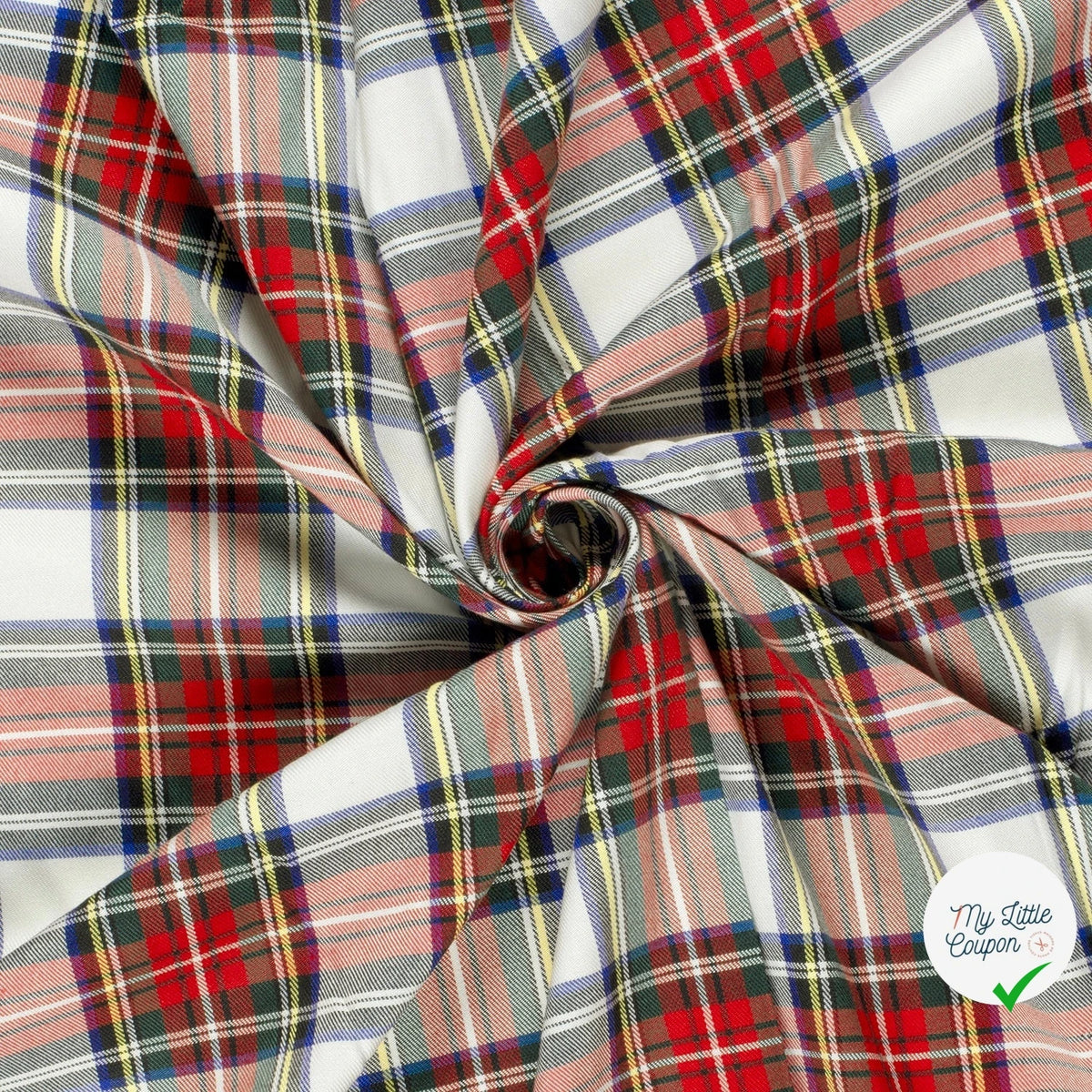 GABARDINE ÉCOSSAISE TARTAN STRETCH BLANC - My Little Coupon