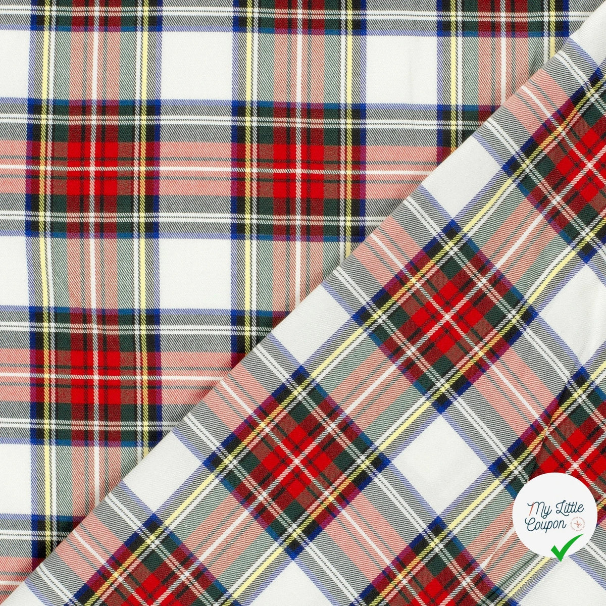 GABARDINE ÉCOSSAISE TARTAN STRETCH BLANC - My Little Coupon