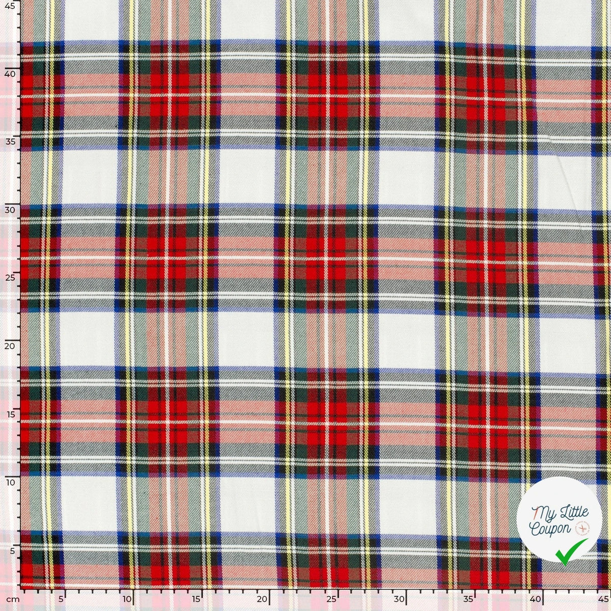 GABARDINE ÉCOSSAISE TARTAN STRETCH BLANC - My Little Coupon