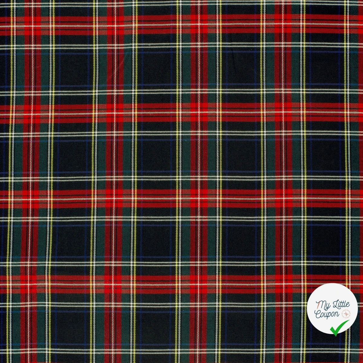 GABARDINE ÉCOSSAISE TARTAN STRETCH NOIR - My Little Coupon