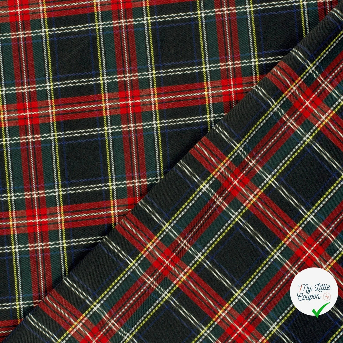 GABARDINE ÉCOSSAISE TARTAN STRETCH NOIR - My Little Coupon