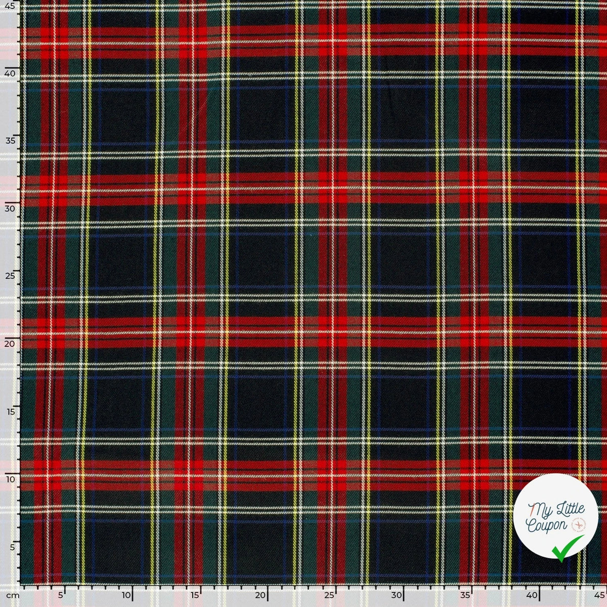 GABARDINE ÉCOSSAISE TARTAN STRETCH NOIR - My Little Coupon