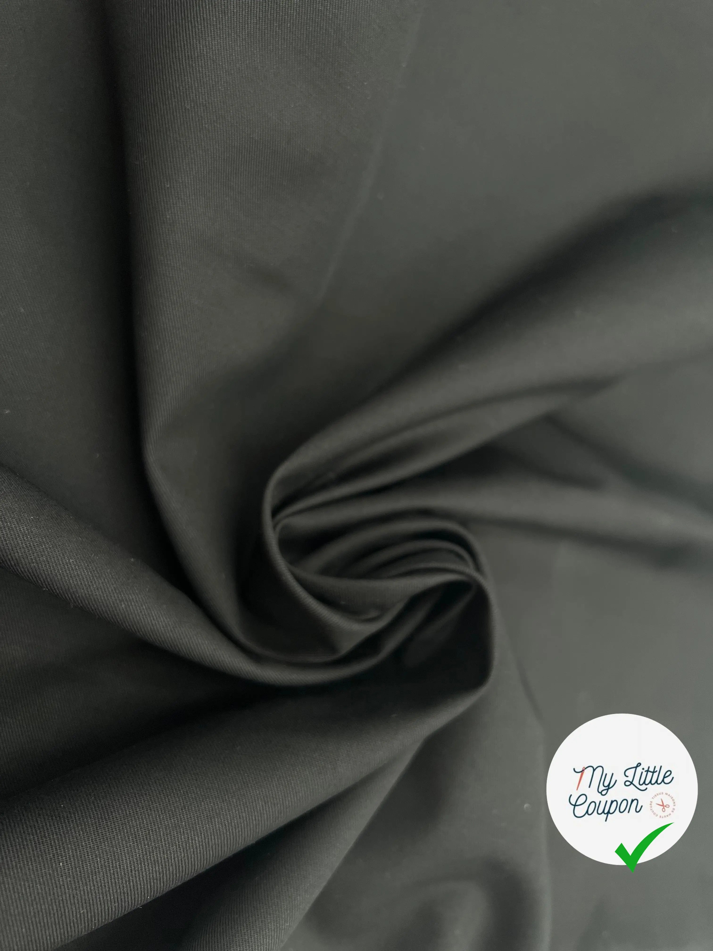 GABARDINE FINEMENT SERGÉE DE COTON NOIR REFLET ARDOISE - My Little Coupon - tissu - coudre