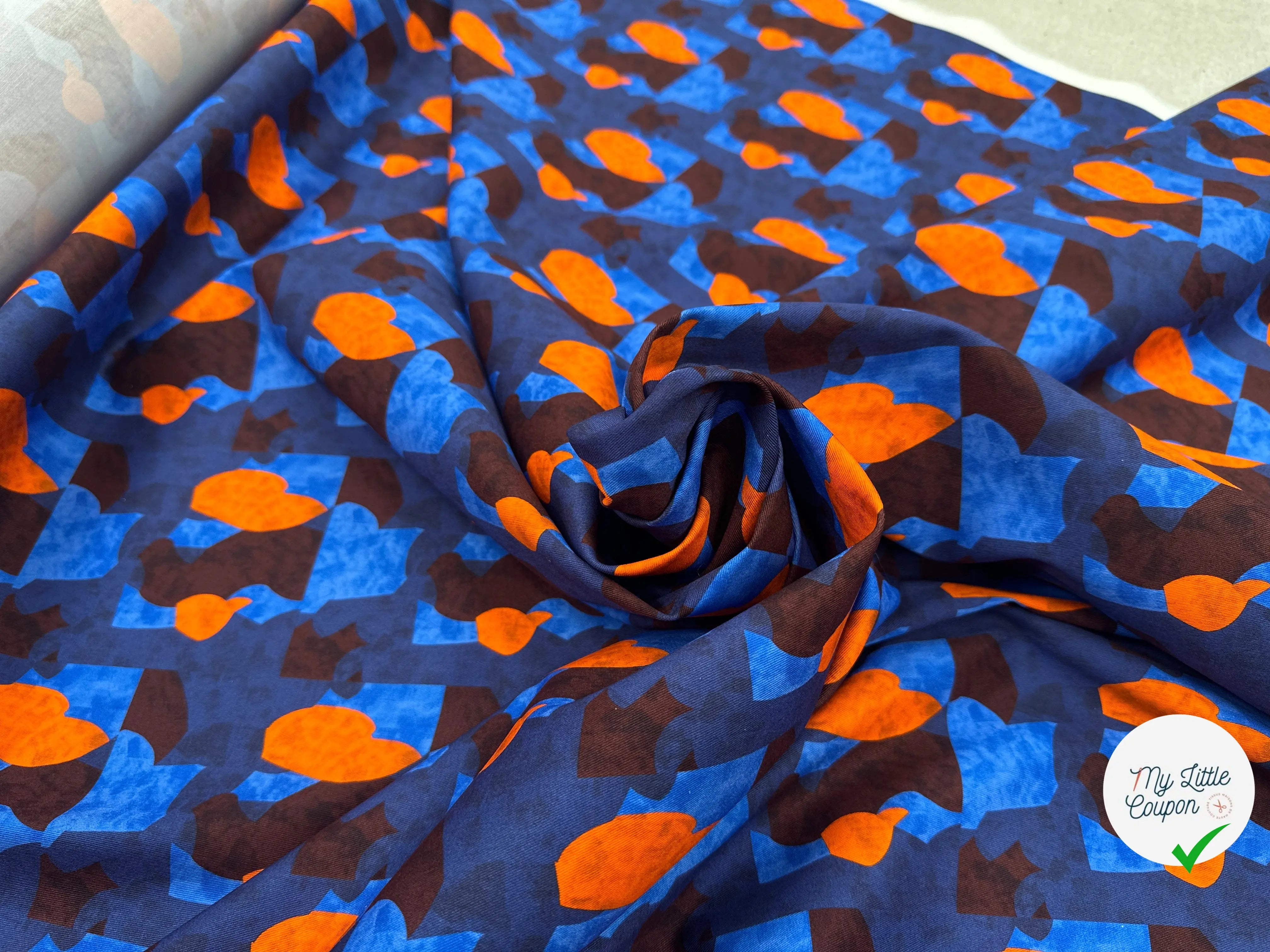 GABARDINE FINEMENT SERGÉE TACHES ORANGE BLEU MARRON MLC INTERN