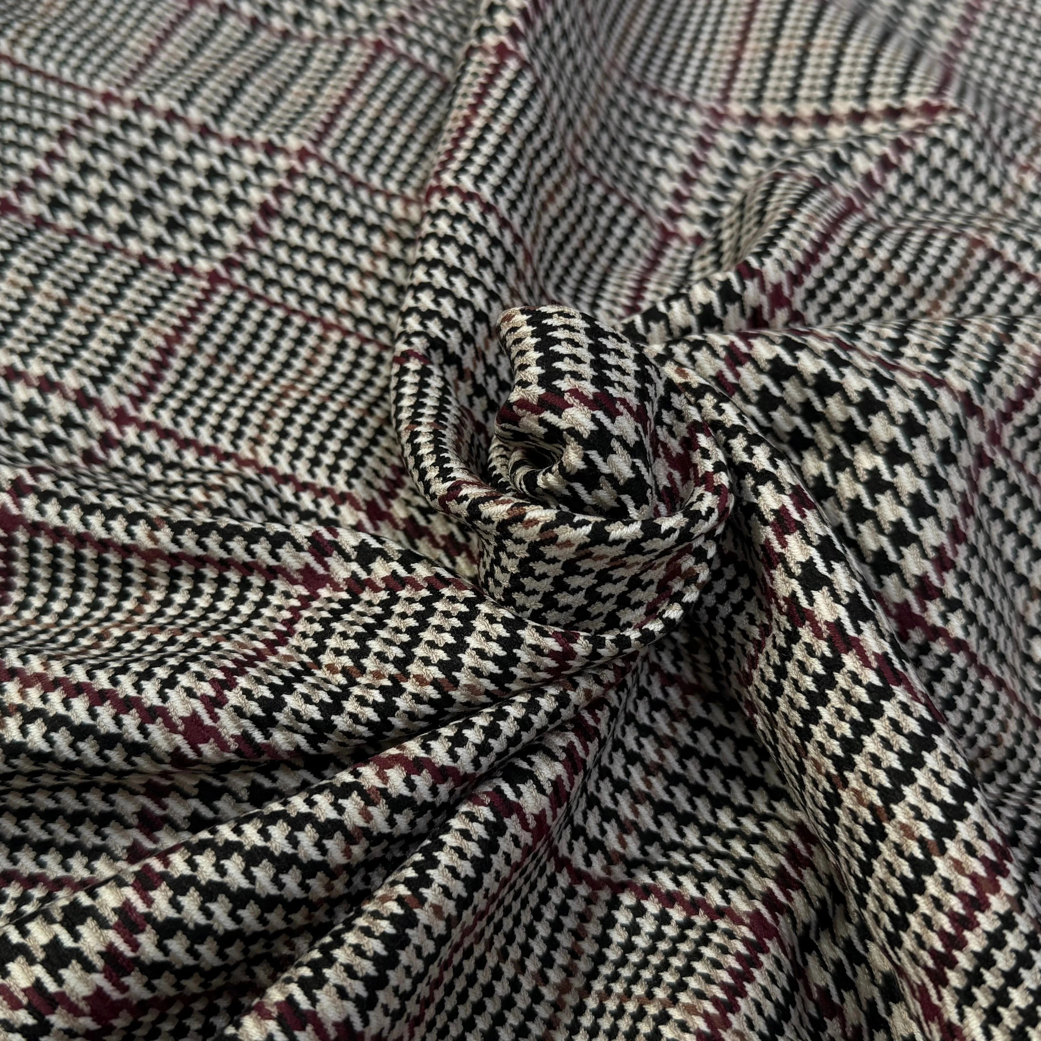 GABARDINE GIULIA POLYVISCOSE PRINCE DE GALLES BEIGE BORDEAUX NOIR - My Little Coupon