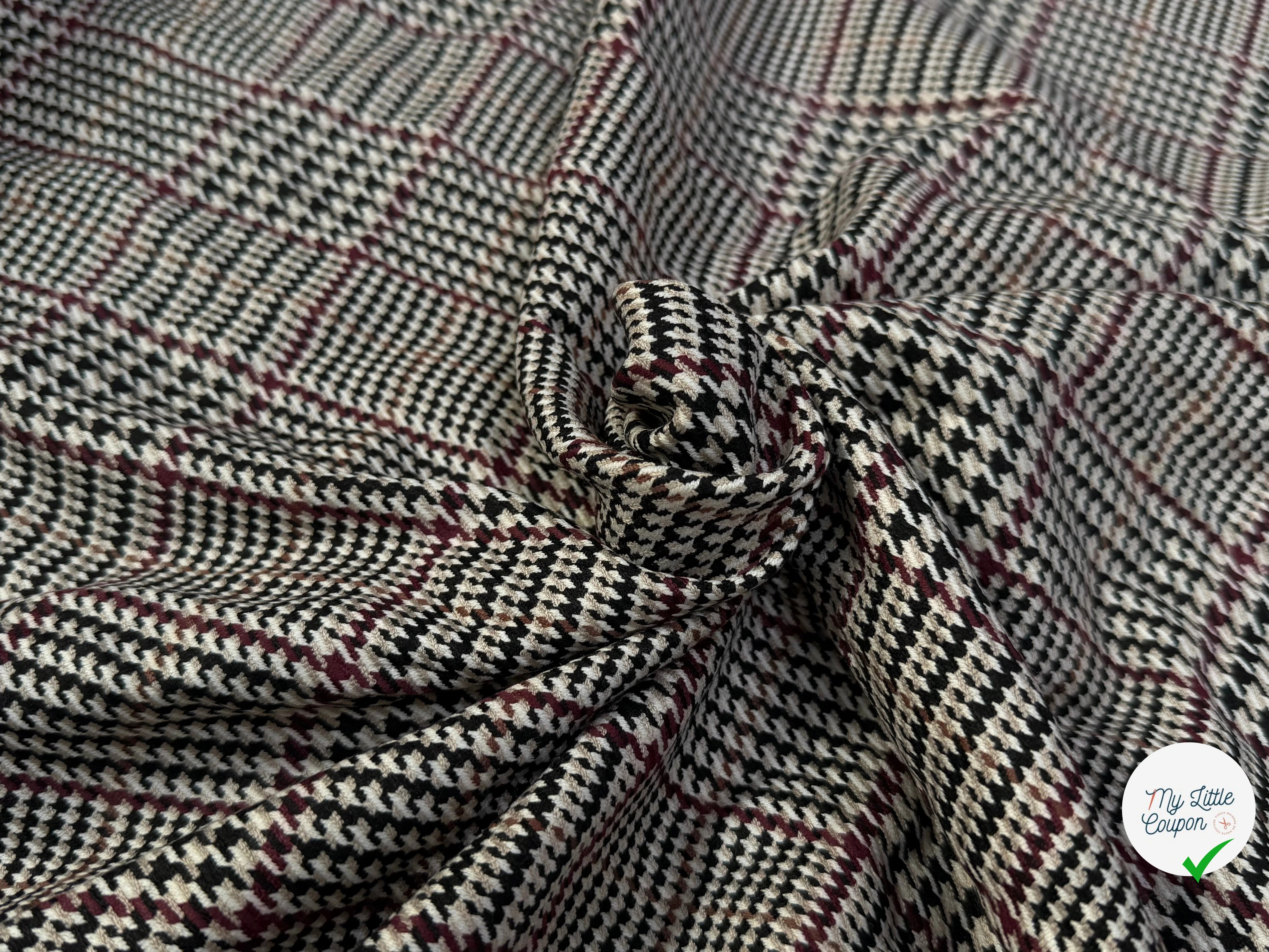 GABARDINE GIULIA POLYVISCOSE PRINCE DE GALLES BEIGE BORDEAUX NOIR - My Little Coupon