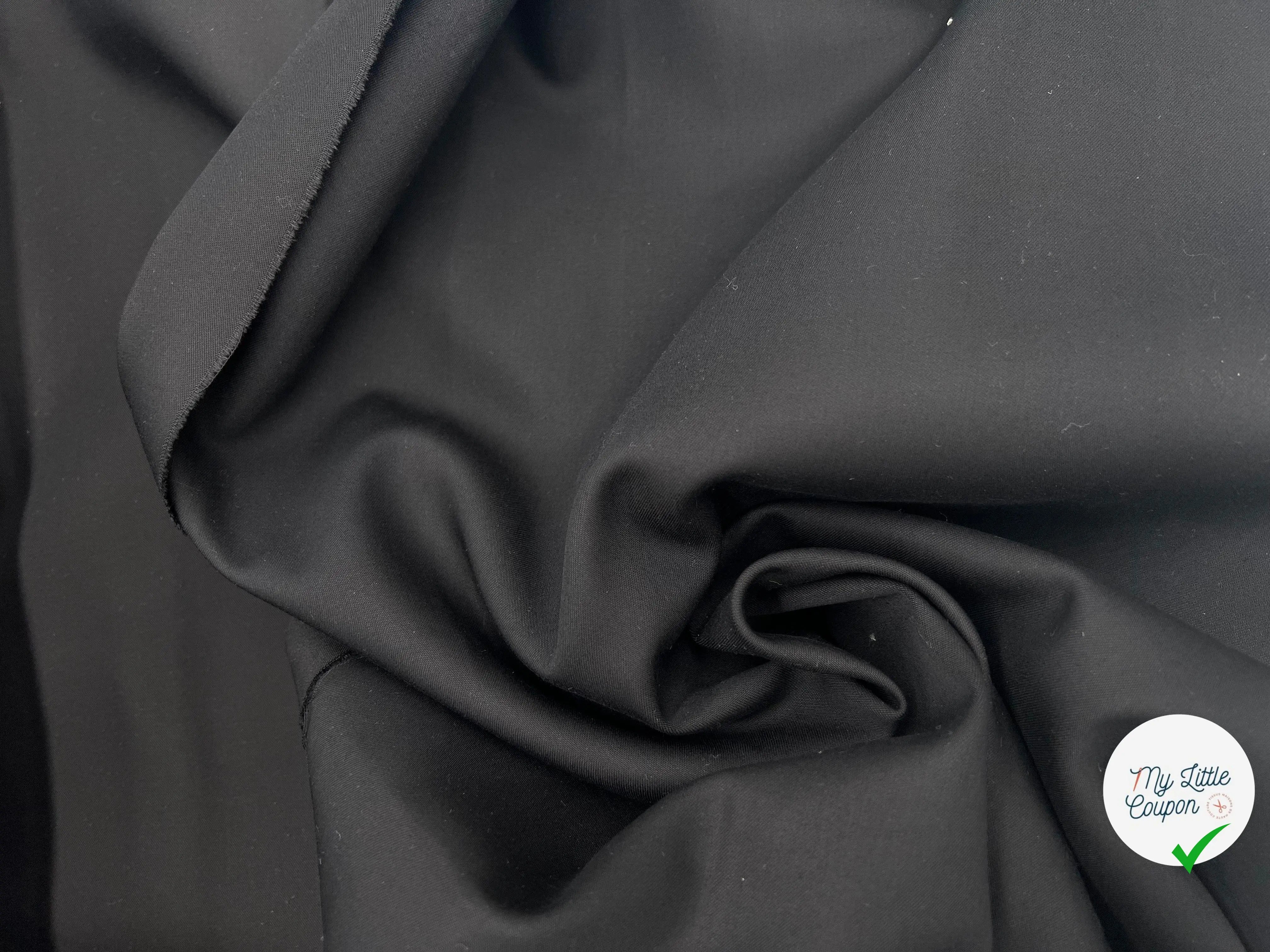 GABARDINE LOURDE PEIGNÉE NOIRE BELLE QUALITÉ - coupon de tissu de 3 mètres - My Little Coupon - tissu - coudre