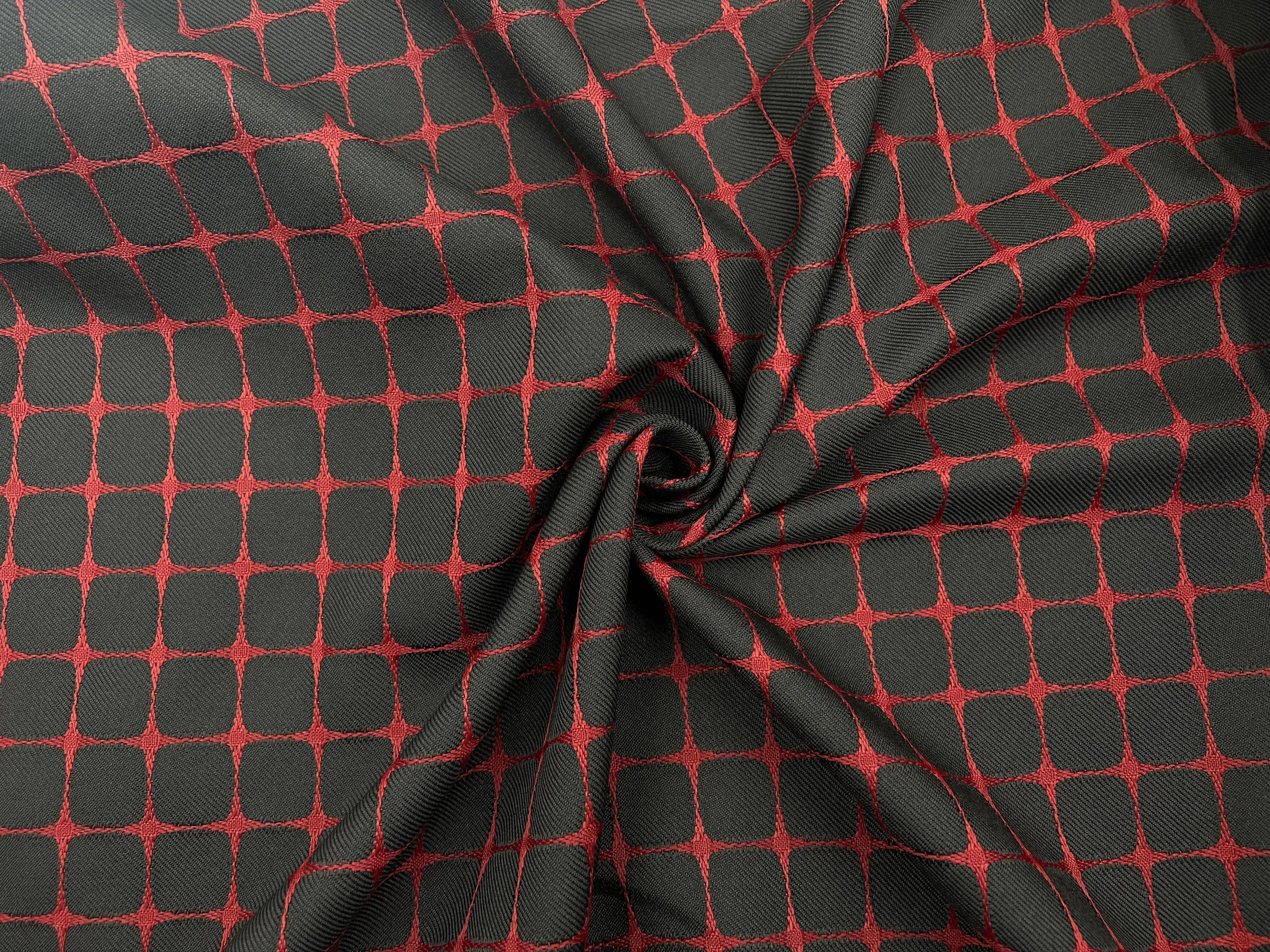 GABARDINE NOIRE CARREAUX ROUGE TISSĂS - My Little Coupon - tissu - coudre