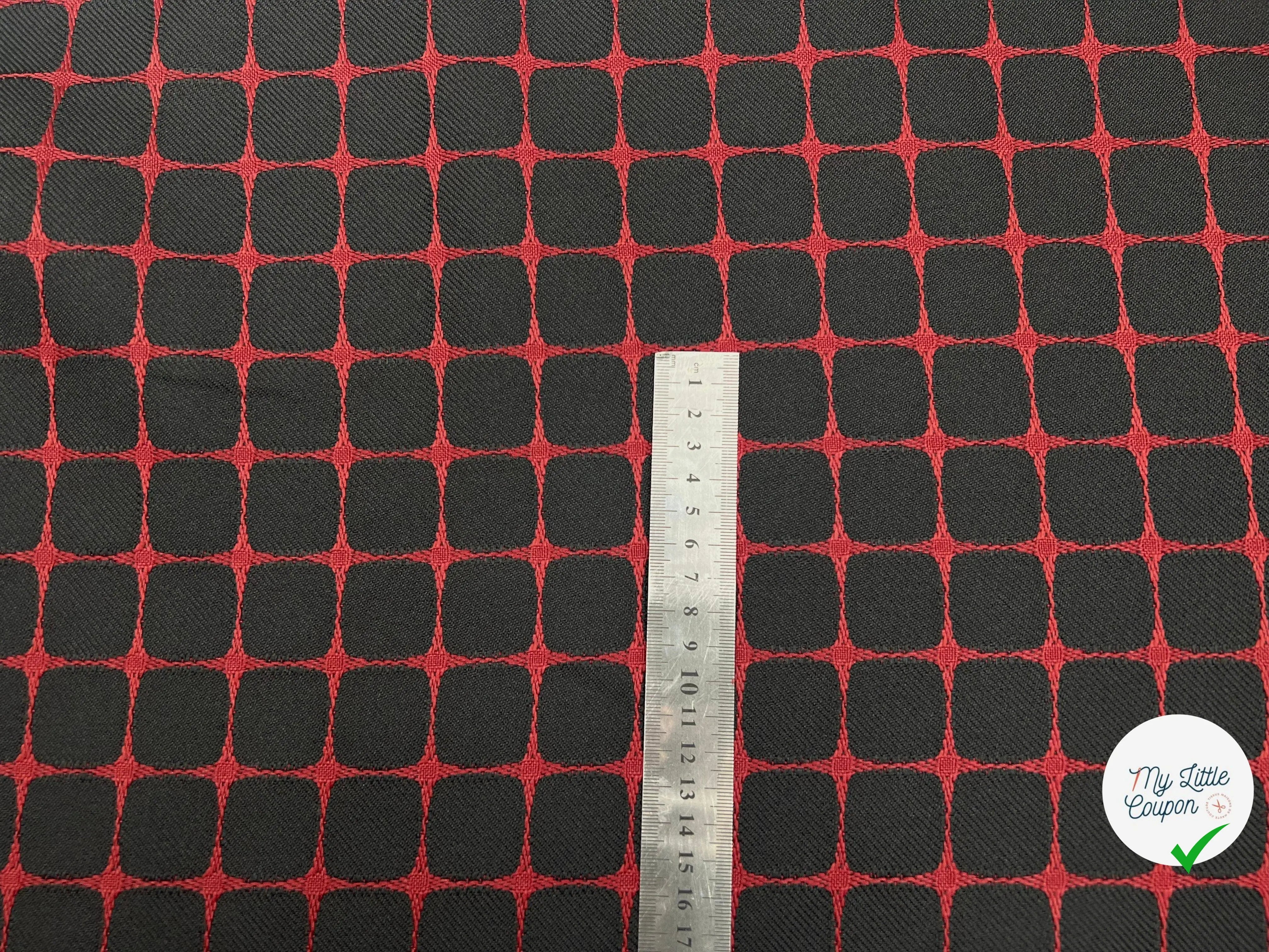 GABARDINE NOIRE CARREAUX ROUGE TISSĂS - My Little Coupon - tissu - coudre
