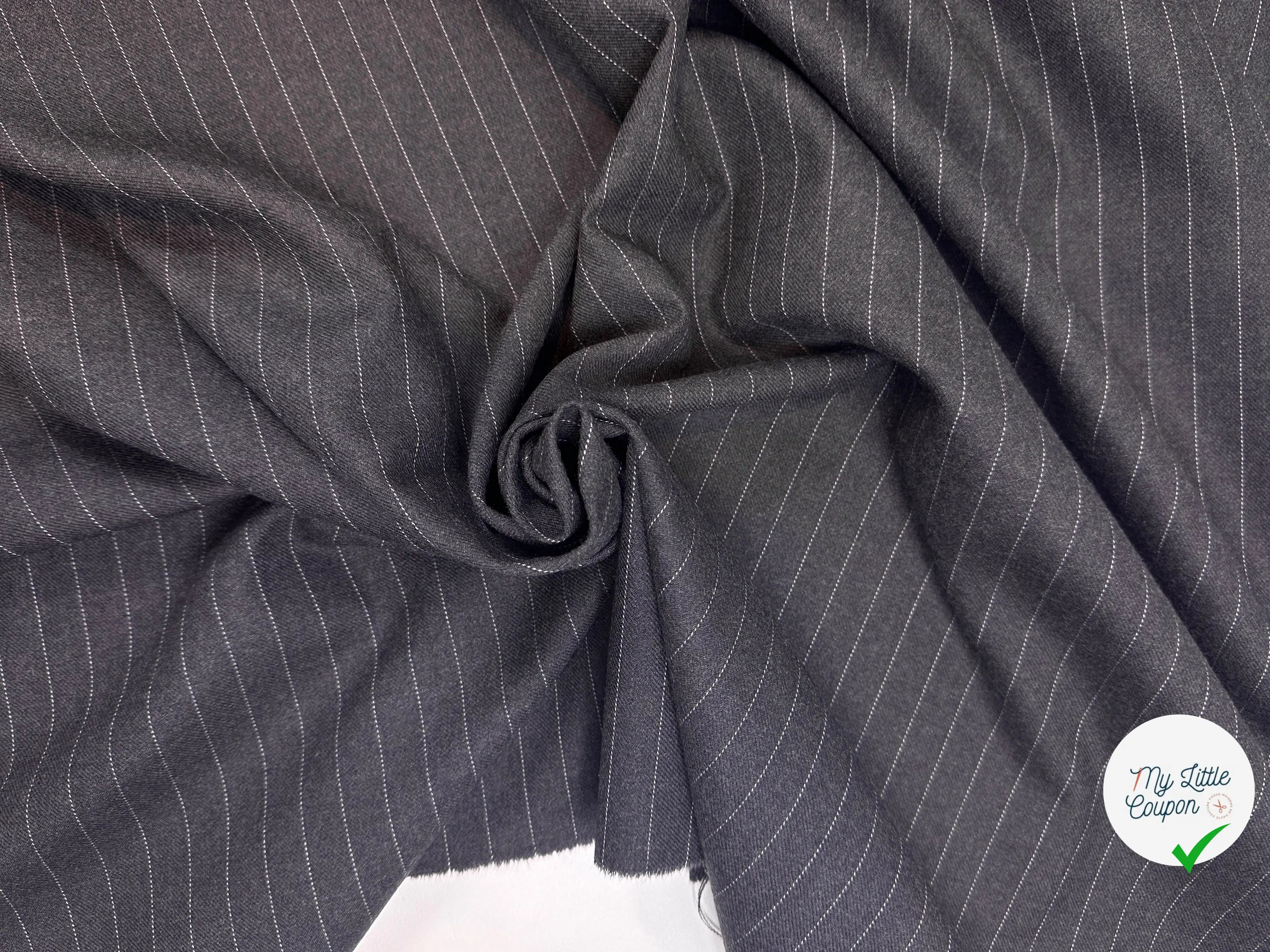 GABARDINE PURE LAINE GRIS ANTHRACITE RAYURES BLANCHE MLC INTERN