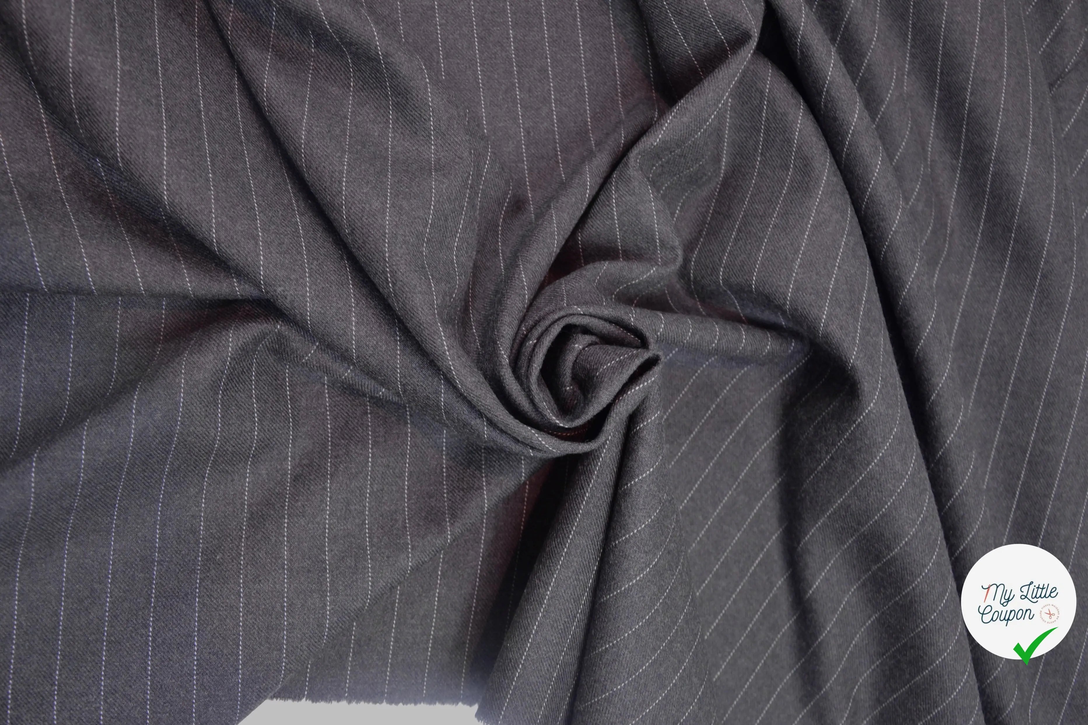 GABARDINE PURE LAINE GRIS ANTHRACITE RAYURES BLANCHE MLC INTERN