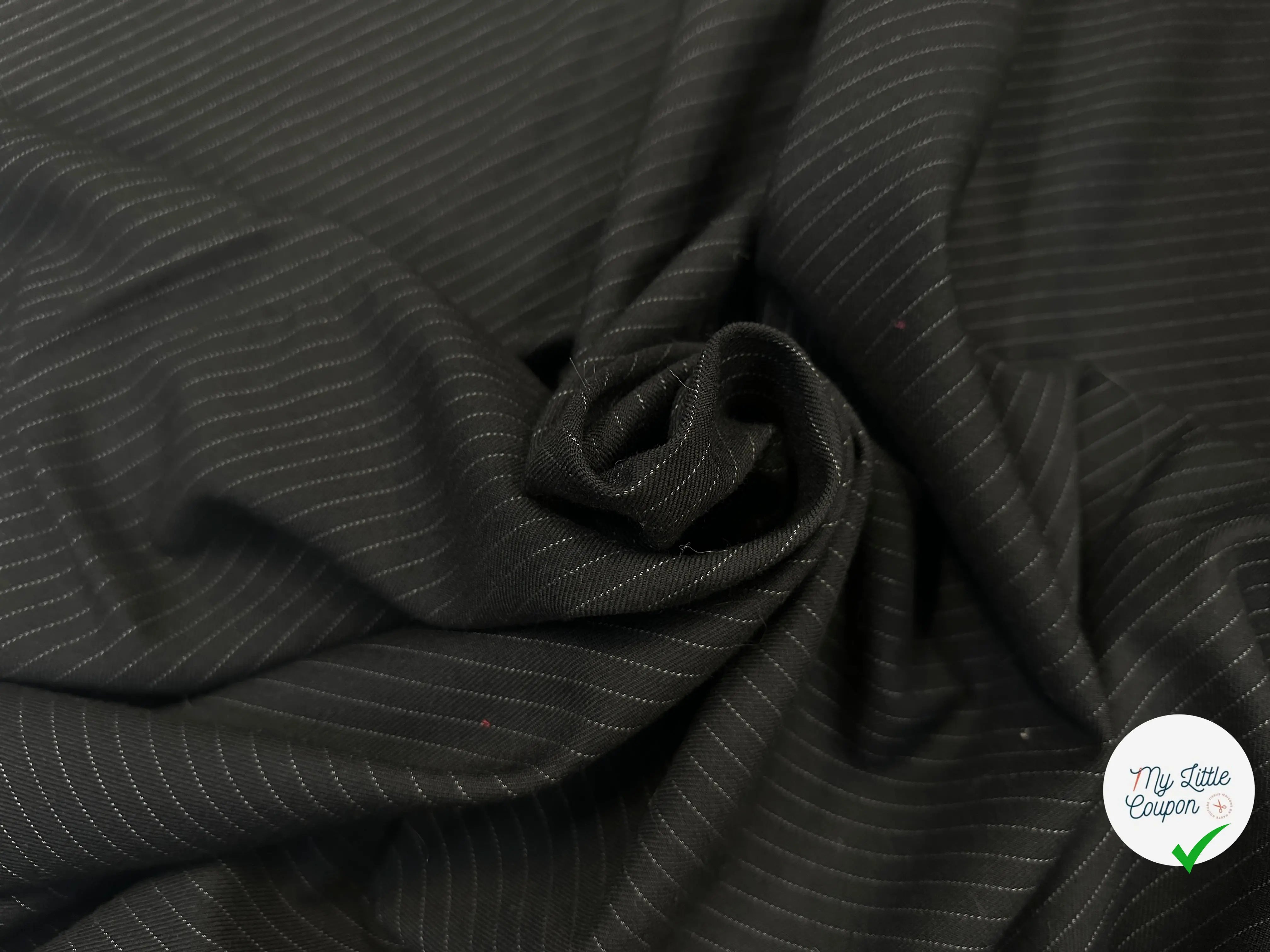 GABARDINE PURE LAINE NOIRE PIN STRIPES GRIS MLC INTERN