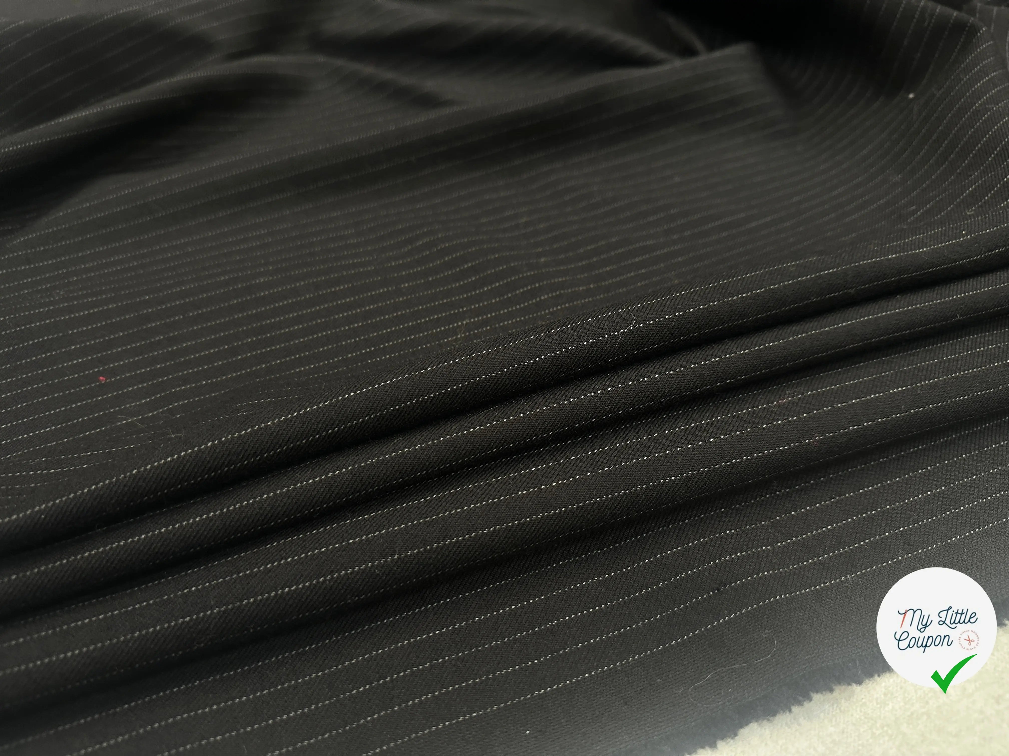 GABARDINE PURE LAINE NOIRE PIN STRIPES GRIS MLC INTERN